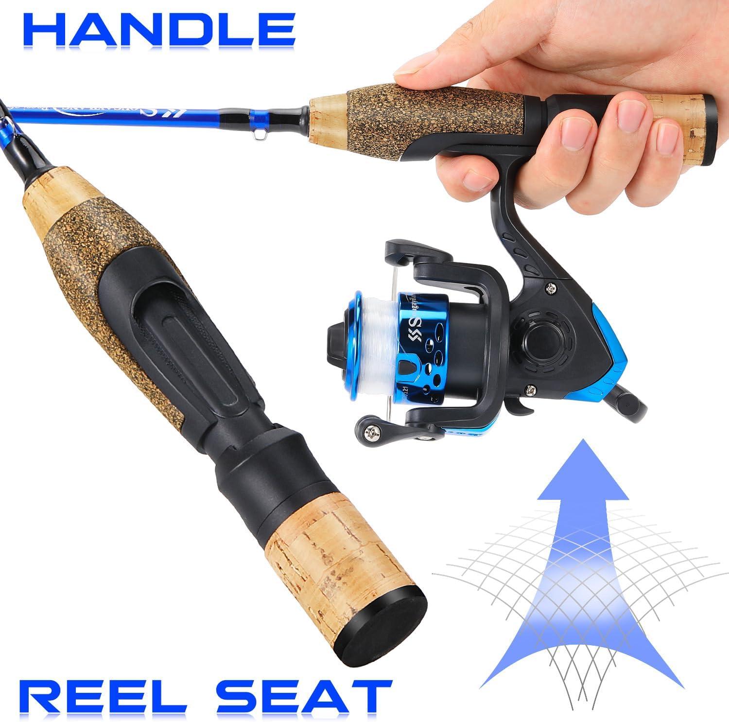 image:imageSougayilang 2Piece Spinning Ice Fishing Combo Medium Power Carbon Fiber Rod Blue 48 lb Line Tackle Box Included For Walleye Trout Perch