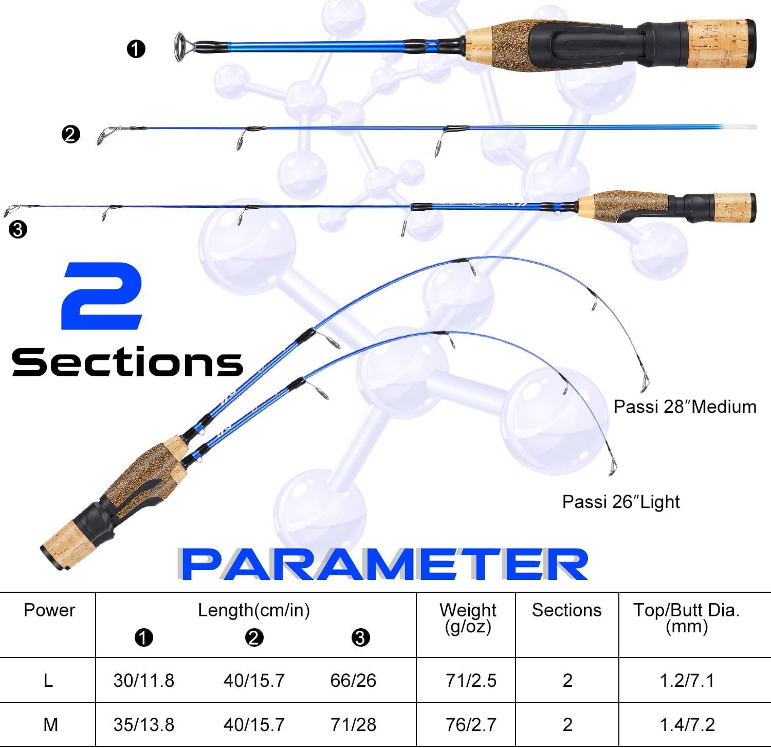 image:imageSougayilang 2Piece Spinning Ice Fishing Combo Medium Power Carbon Fiber Rod Blue 48 lb Line Tackle Box Included For Walleye Trout Perch