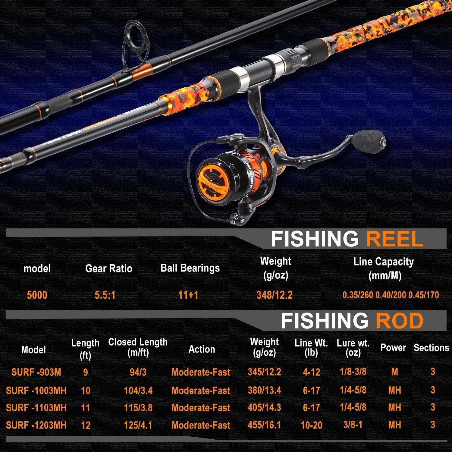 image:imageSougayilang 3 Piece Surf Fishing Rod Combo MediumHeavy Travel Spinning Rod with 5000 Size Reel Baitfeeder Combo91011orange