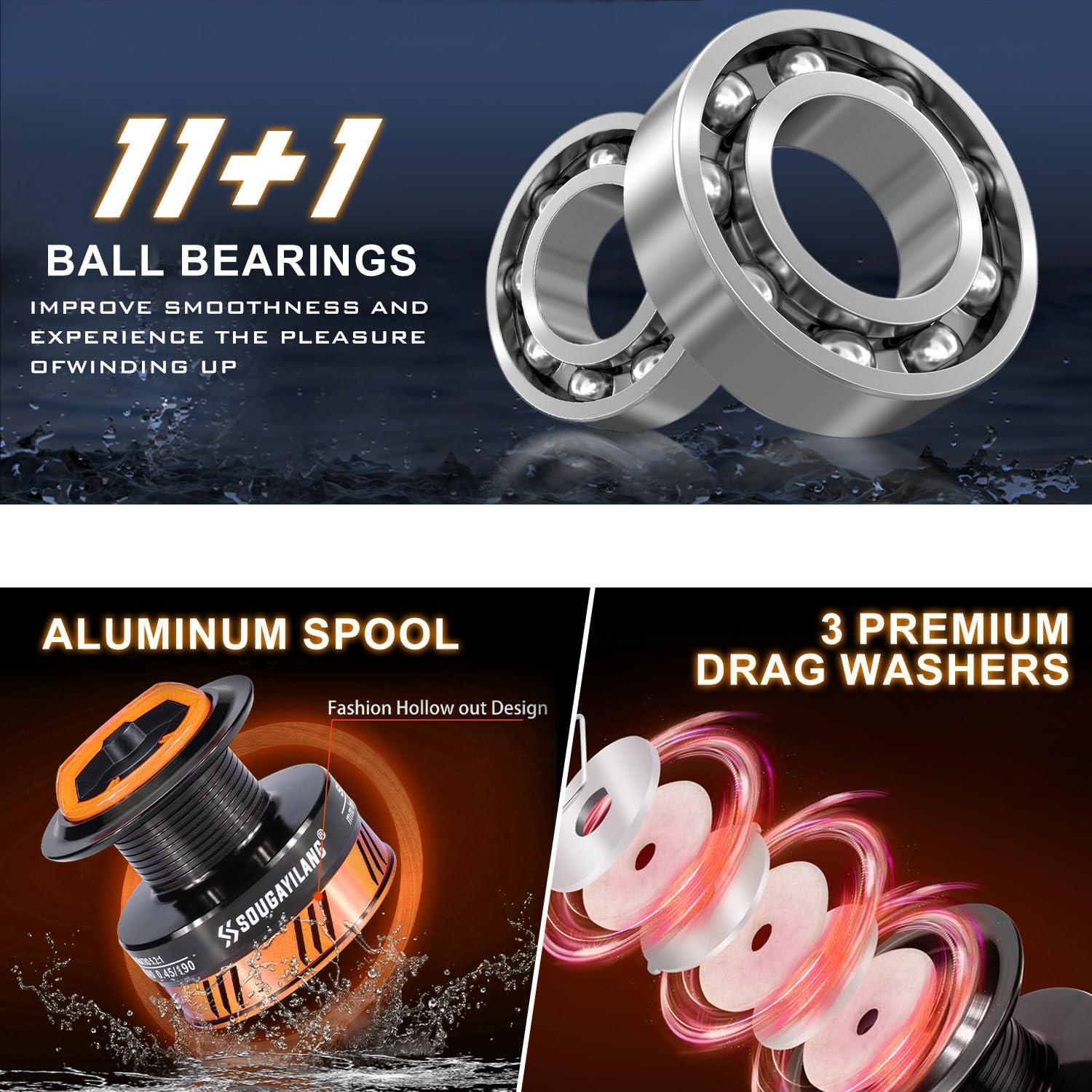 image:imageSougayilang 3 Piece Surf Fishing Rod Combo MediumHeavy Travel Spinning Rod with 5000 Size Reel Baitfeeder Combo91011orange