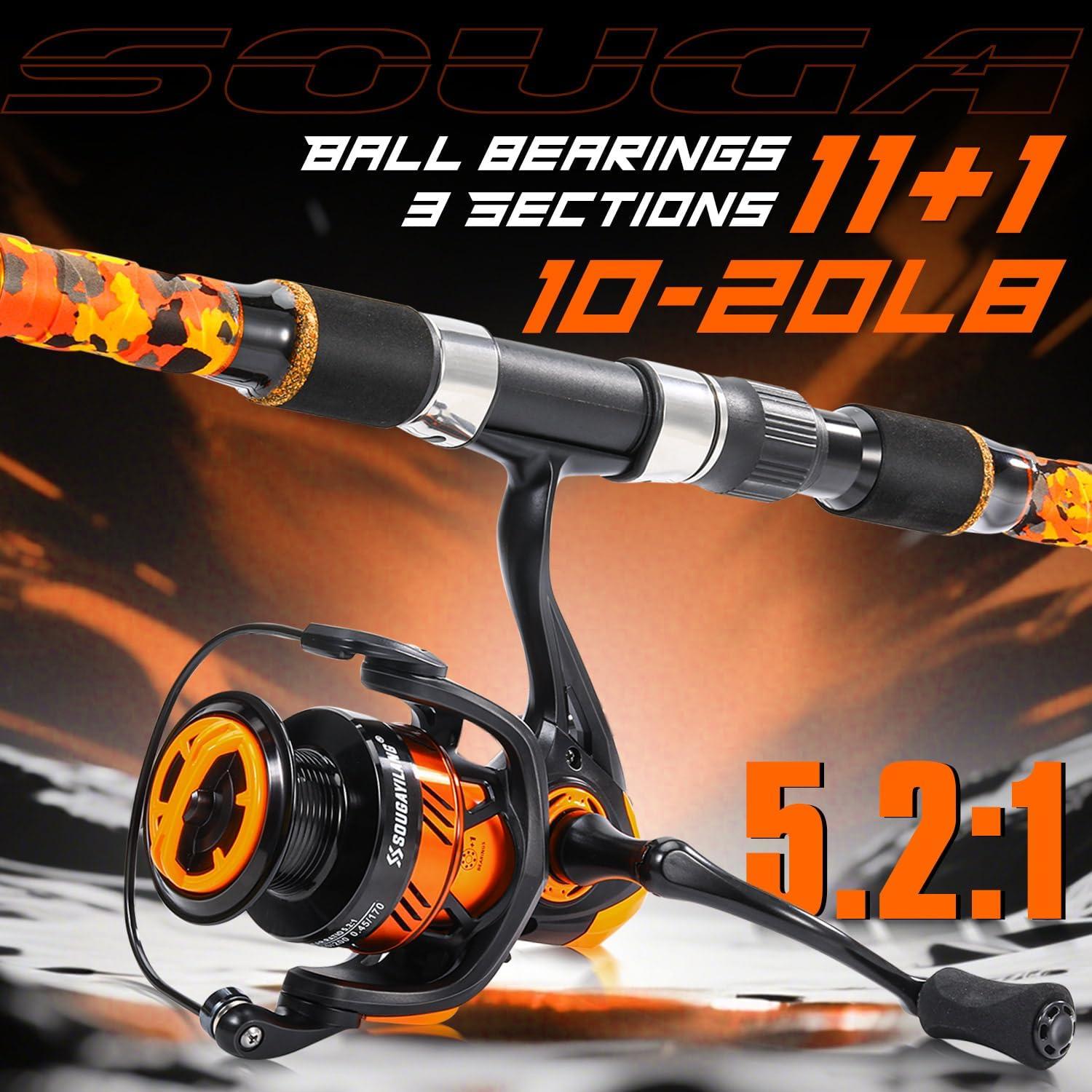 image:imageSougayilang 3 Piece Surf Fishing Rod Combo MediumHeavy Travel Spinning Rod with 5000 Size Reel Baitfeeder Combo91011orange