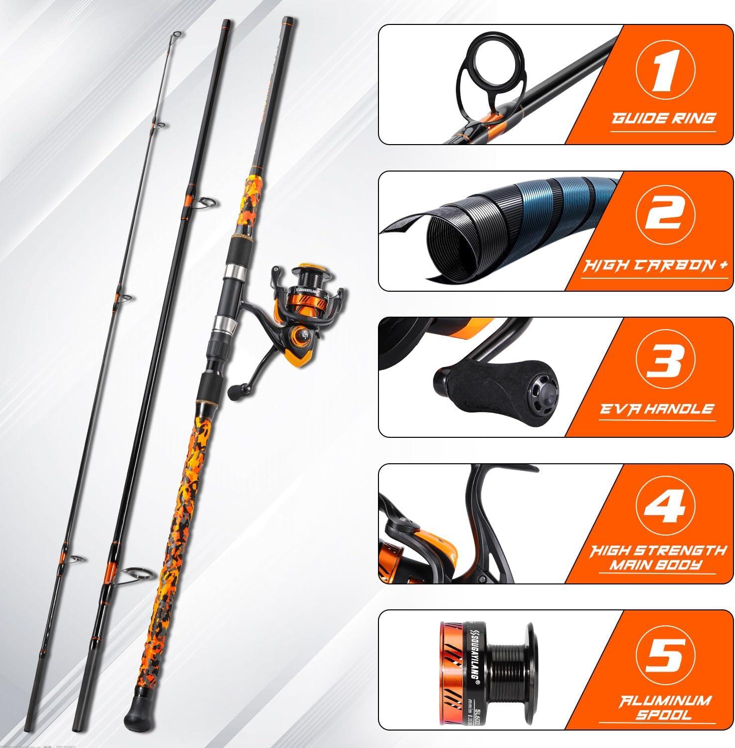 image:imageSougayilang 3 Piece Surf Fishing Rod Combo MediumHeavy Travel Spinning Rod with 5000 Size Reel Baitfeeder Combo91011orange