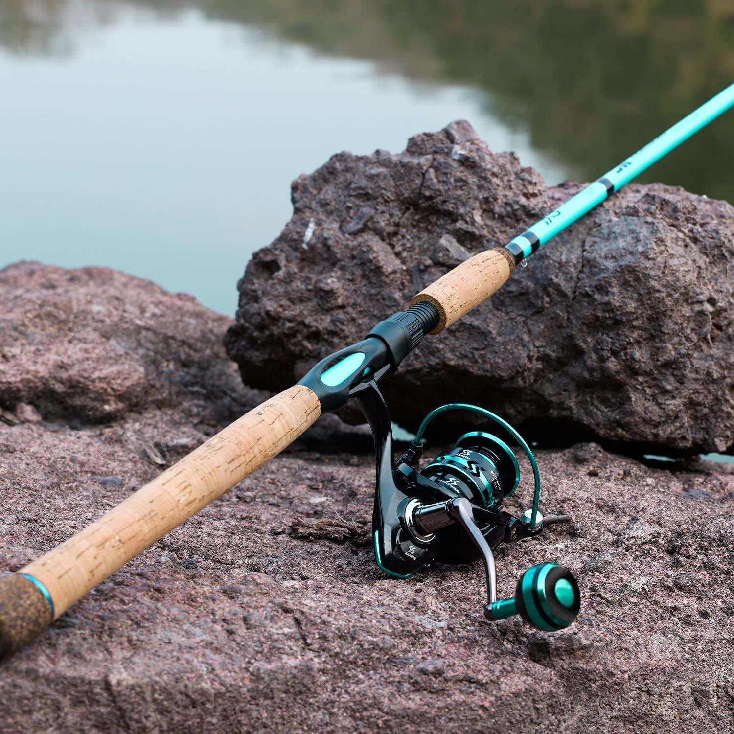 image:imageSougayilang 7 Fishing Rod and Reel Spinning Combo 2 Piece Fishing Rod Size 4000 Reel RightLeft Handle Position Suitable for Inshore FishingBlue