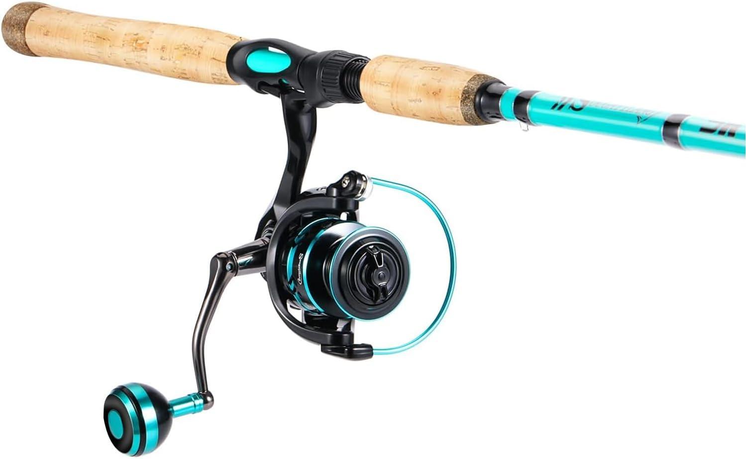 image:imageSougayilang 7 Fishing Rod and Reel Spinning Combo 2 Piece Fishing Rod Size 4000 Reel RightLeft Handle Position Suitable for Inshore FishingBlue