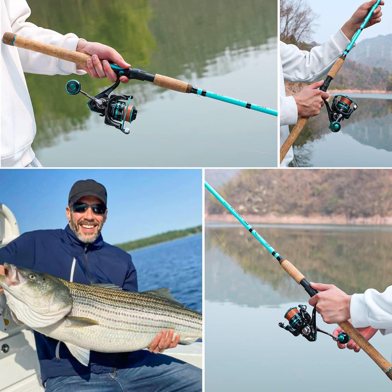 image:imageSougayilang 7 Fishing Rod and Reel Spinning Combo 2 Piece Fishing Rod Size 4000 Reel RightLeft Handle Position Suitable for Inshore FishingBlue