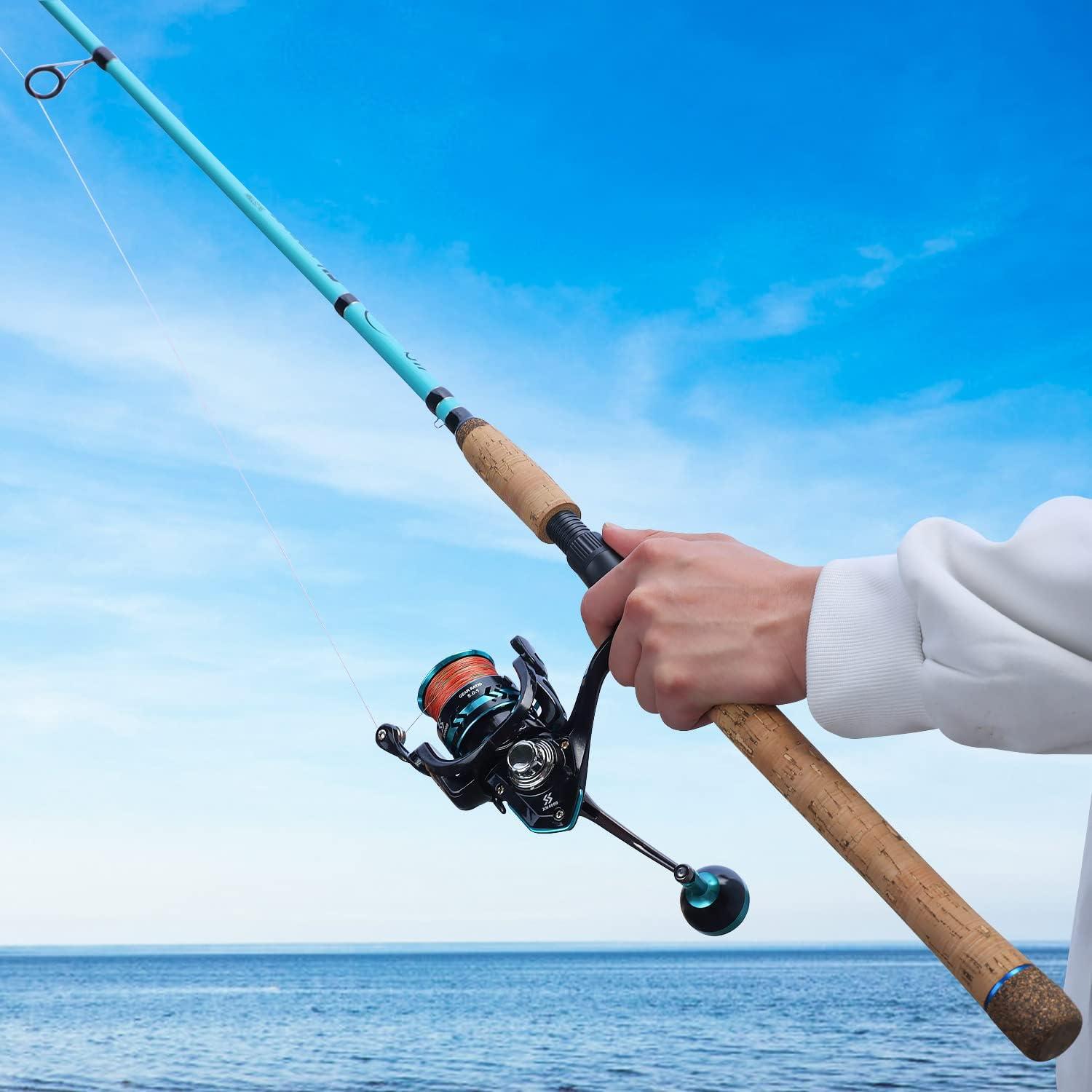 image:imageSougayilang 7 Fishing Rod and Reel Spinning Combo 2 Piece Fishing Rod Size 4000 Reel RightLeft Handle Position Suitable for Inshore FishingBlue