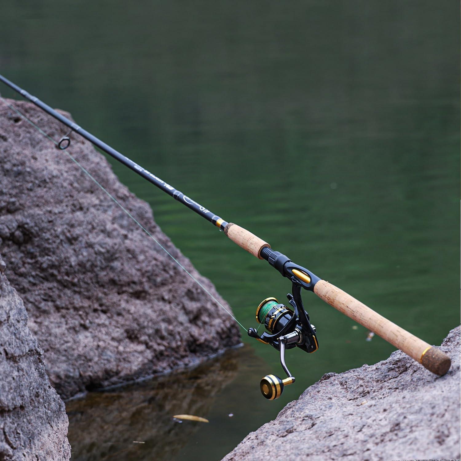image:imageSougayilang 7 Fishing Rod and Reel Spinning Combo 2 Piece Fishing Rod Size 4000 Reel RightLeft Handle Position Suitable for Inshore FishingGolden