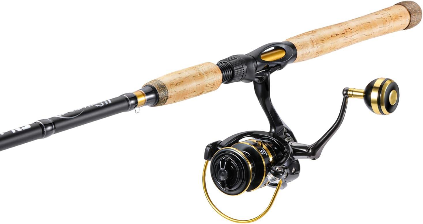 image:imageSougayilang 7 Fishing Rod and Reel Spinning Combo 2 Piece Fishing Rod Size 4000 Reel RightLeft Handle Position Suitable for Inshore FishingGolden