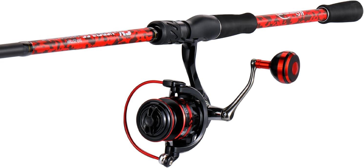 image:imageSougayilang 7 Fishing Rod and Reel Spinning Combo 2 Piece Fishing Rod Size 4000 Reel RightLeft Handle Position Suitable for Inshore FishingRed