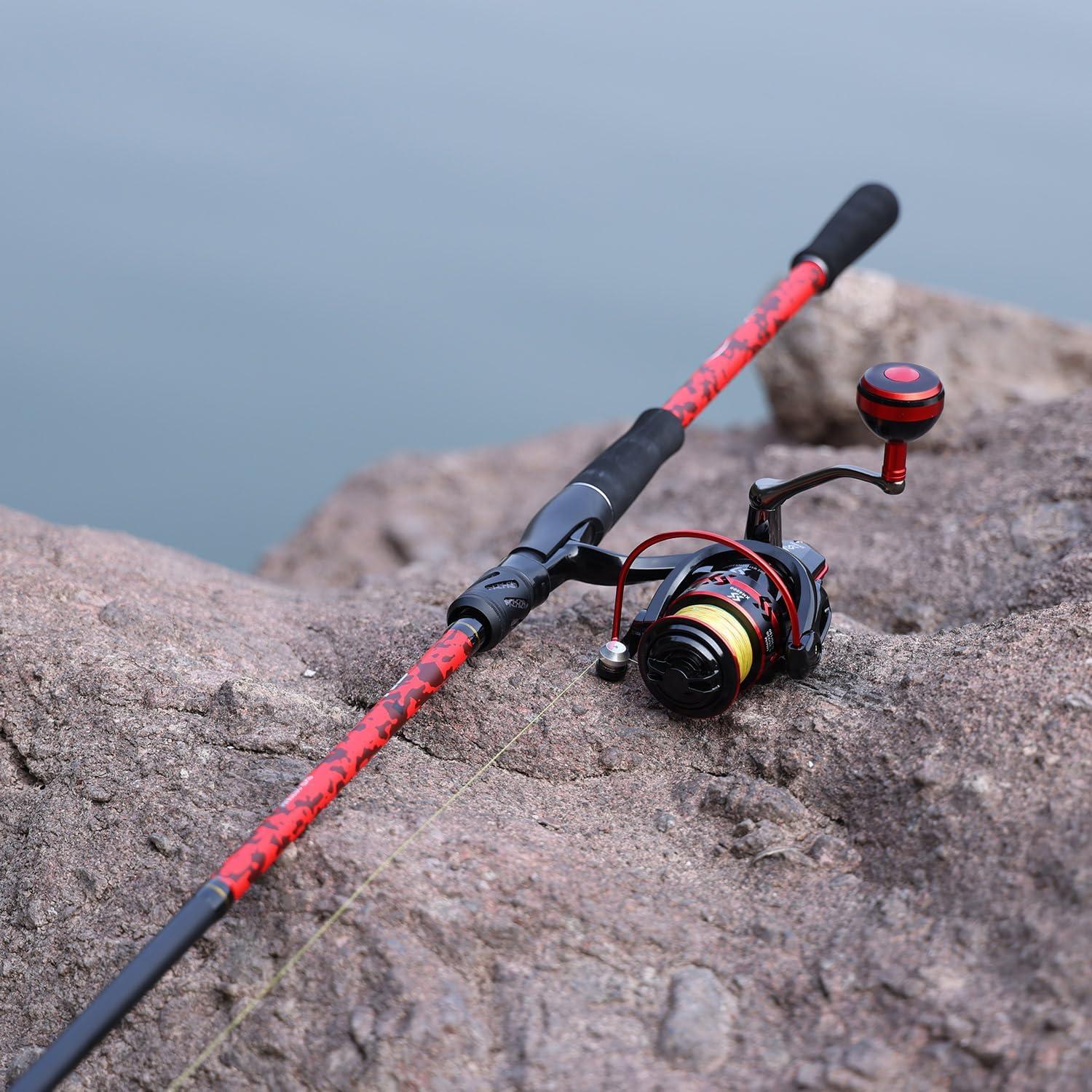 image:imageSougayilang 7 Fishing Rod and Reel Spinning Combo 2 Piece Fishing Rod Size 4000 Reel RightLeft Handle Position Suitable for Inshore FishingRed