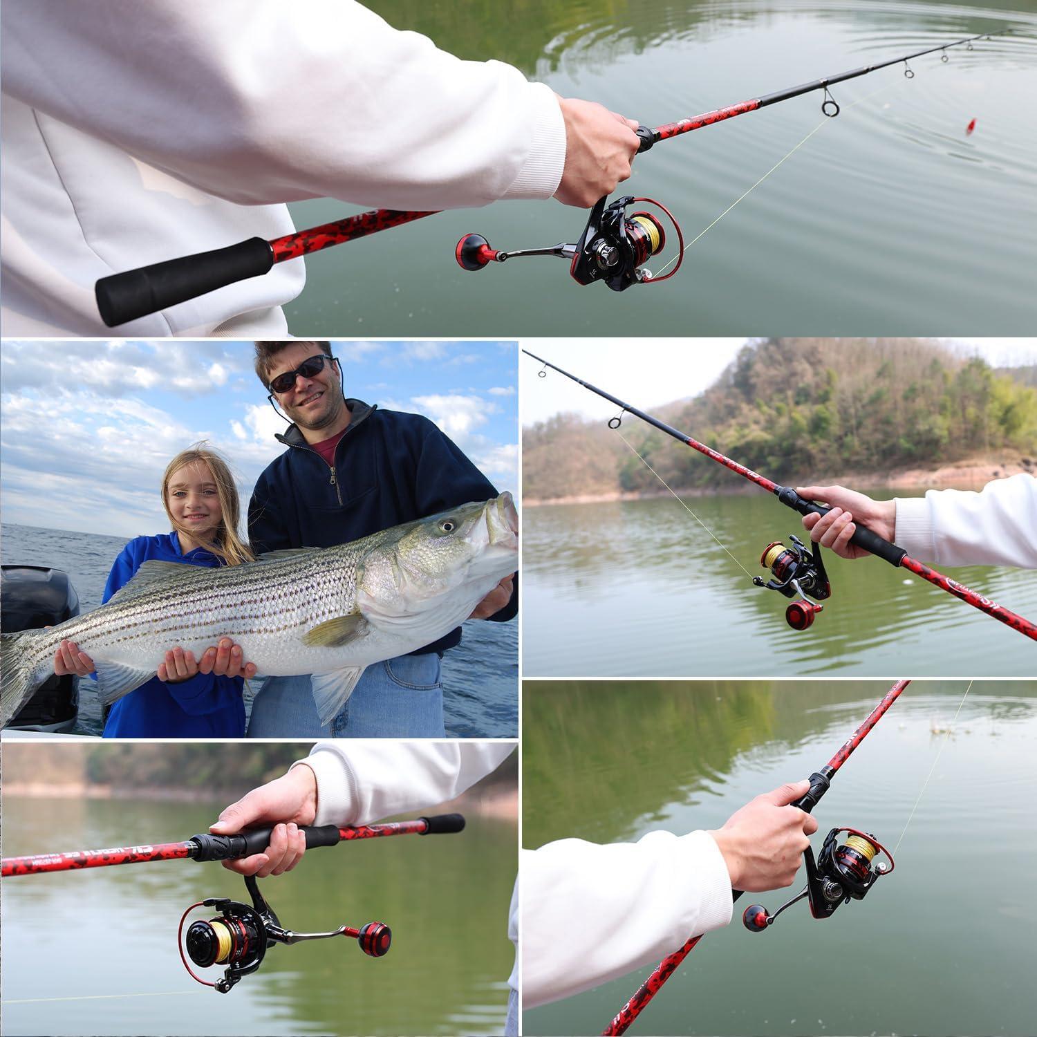 image:imageSougayilang 7 Fishing Rod and Reel Spinning Combo 2 Piece Fishing Rod Size 4000 Reel RightLeft Handle Position Suitable for Inshore FishingRed