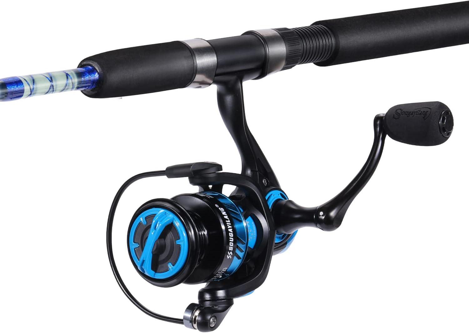 image:imageSougayilang Catfish Fishing Rod and Reel Combo 2Piece Spinning Combo Durable Graphite amp Glass Blanks Fishing Pole for CrappieBlueFastMH