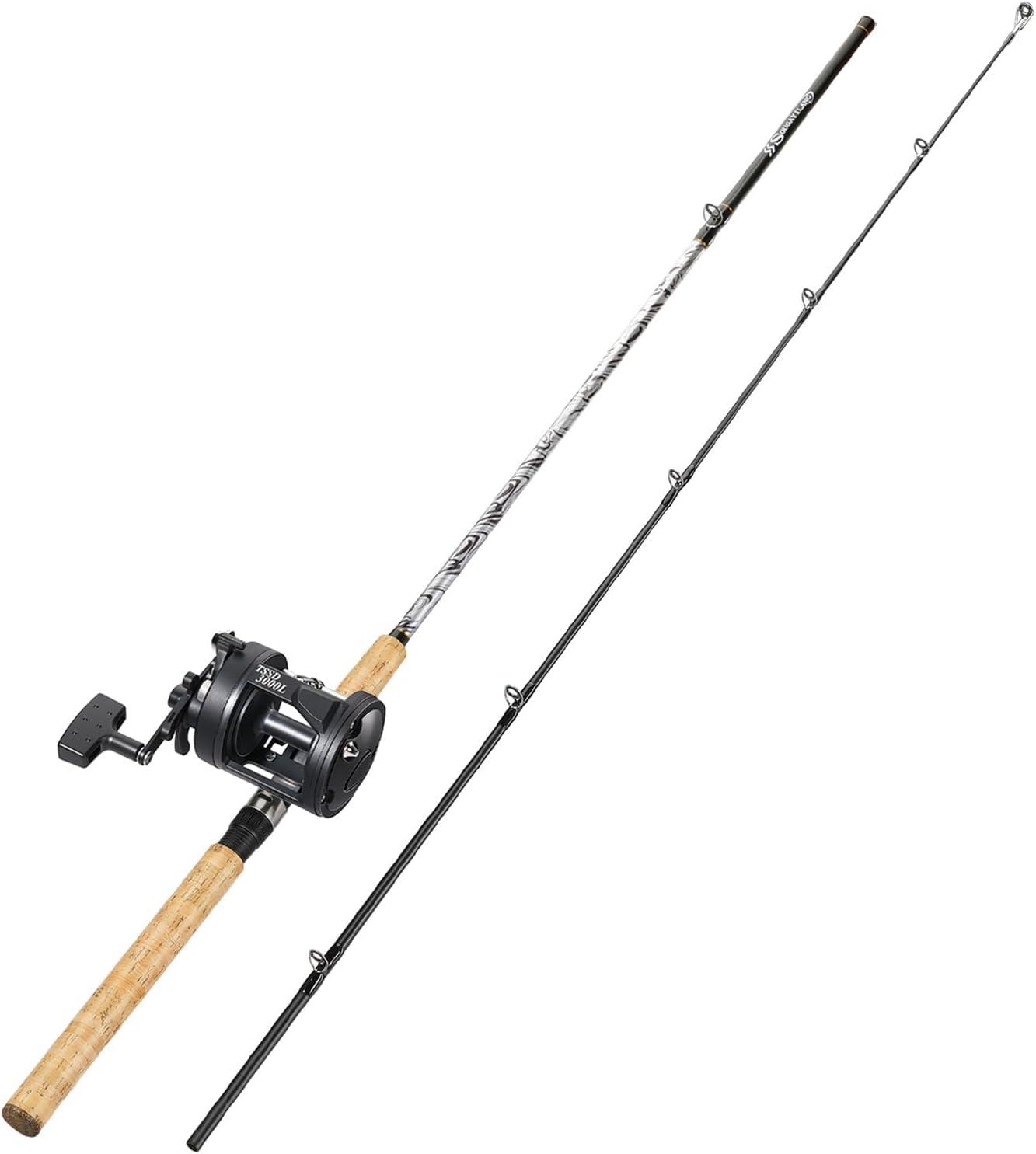 image:imageSougayilang Fiberglass Fishing Pole Conventional Reel Combo with Durable PCork Rod Handle Medium Heavy for Catfish Salmon and Steelhead80 MH Fast with 3000 ReelLeft Handed