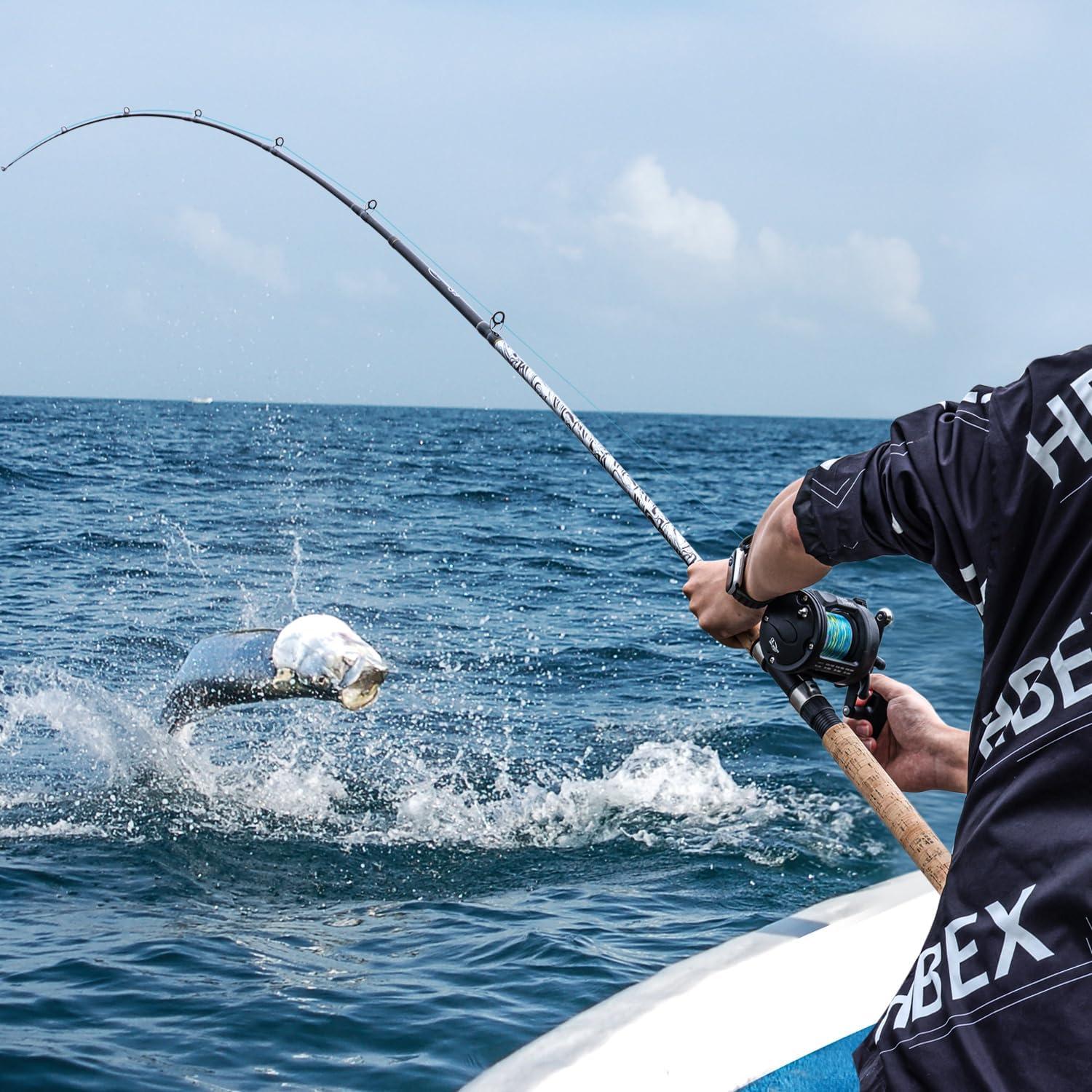 image:imageSougayilang Fiberglass Fishing Pole Conventional Reel Combo with Durable PCork Rod Handle Medium Heavy for Catfish Salmon and Steelhead90 MH Fast with 4000 Reel Left Handed