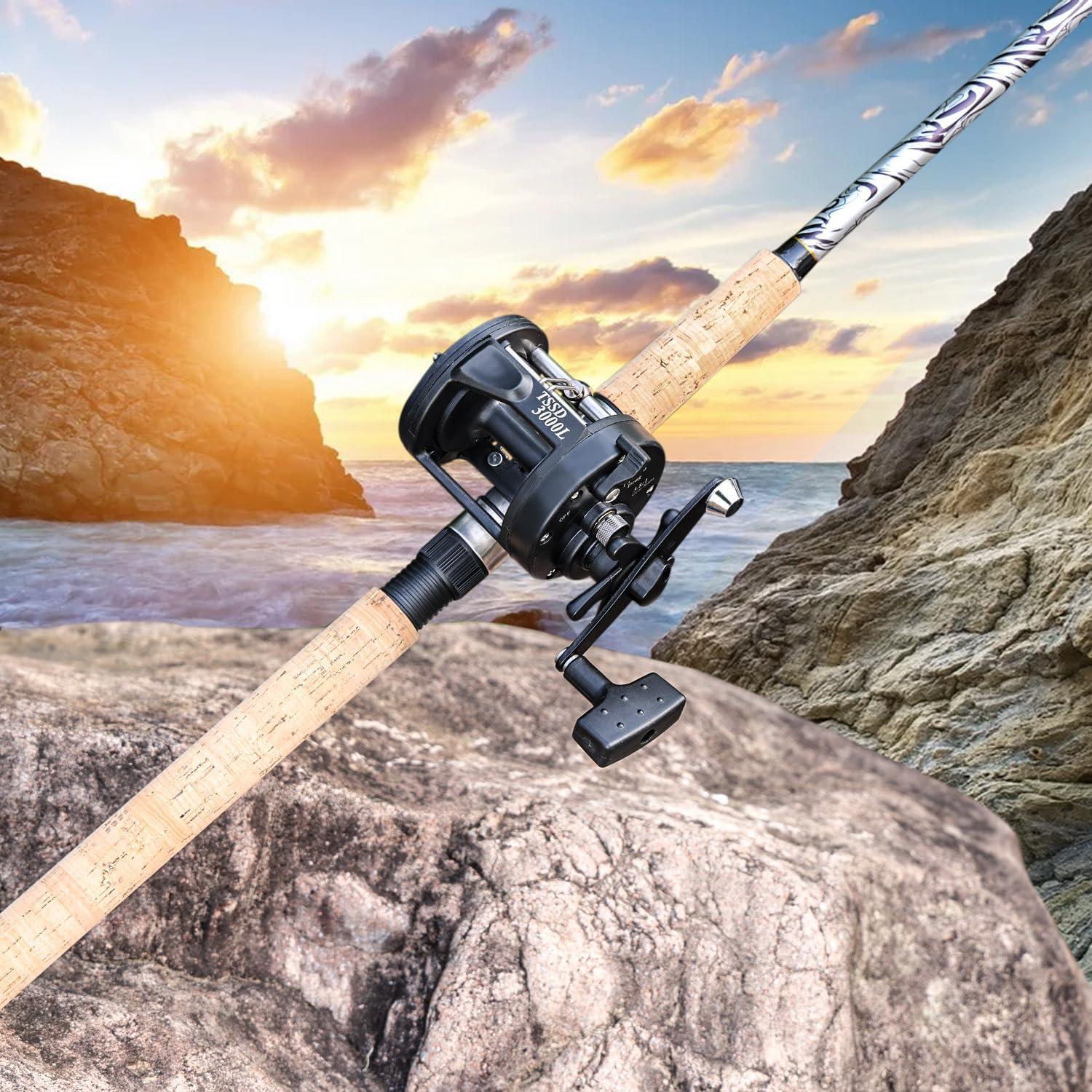 image:imageSougayilang Fiberglass Fishing Pole Conventional Reel Combo with Durable PCork Rod Handle Medium Heavy for Catfish Salmon and Steelhead90H M Fast with 4000 Reel