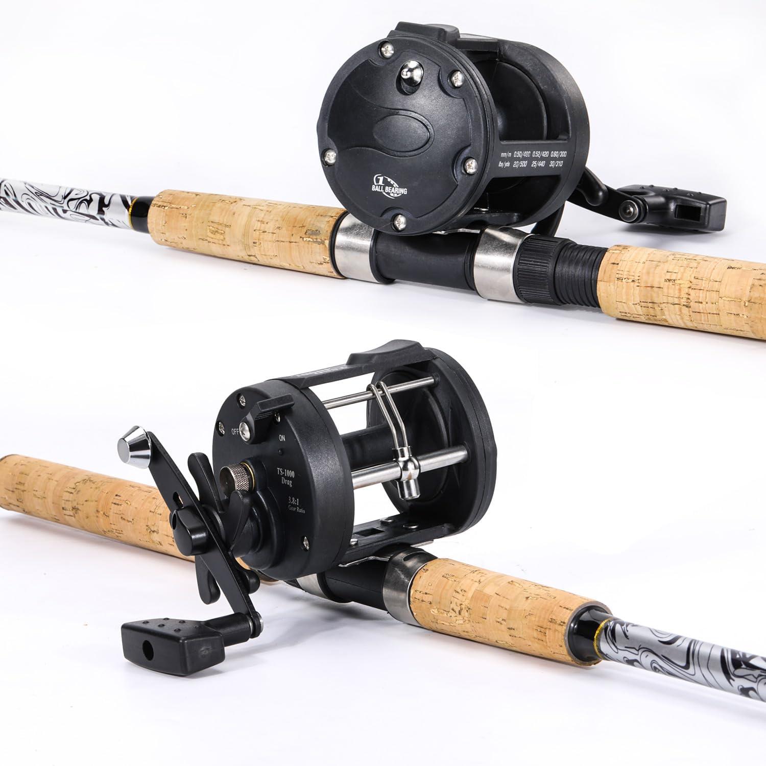 image:imageSougayilang Fiberglass Fishing Pole Conventional Reel Combo with Durable PCork Rod Handle Medium Heavy for Catfish Salmon and Steelhead90H M Fast with 4000 Reel