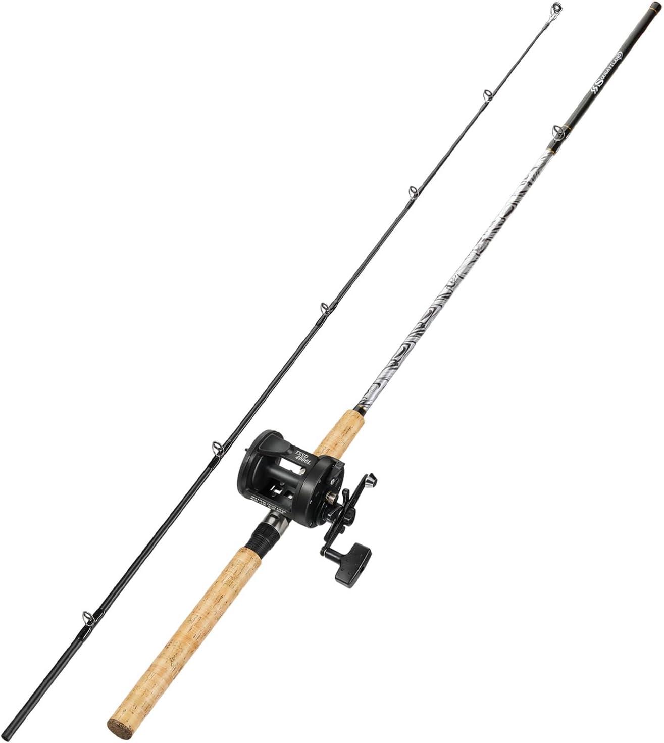 image:imageSougayilang Fiberglass Fishing Pole Conventional Reel Combo with Durable PCork Rod Handle Medium Heavy for Catfish Salmon and Steelhead90H M Fast with 4000 Reel