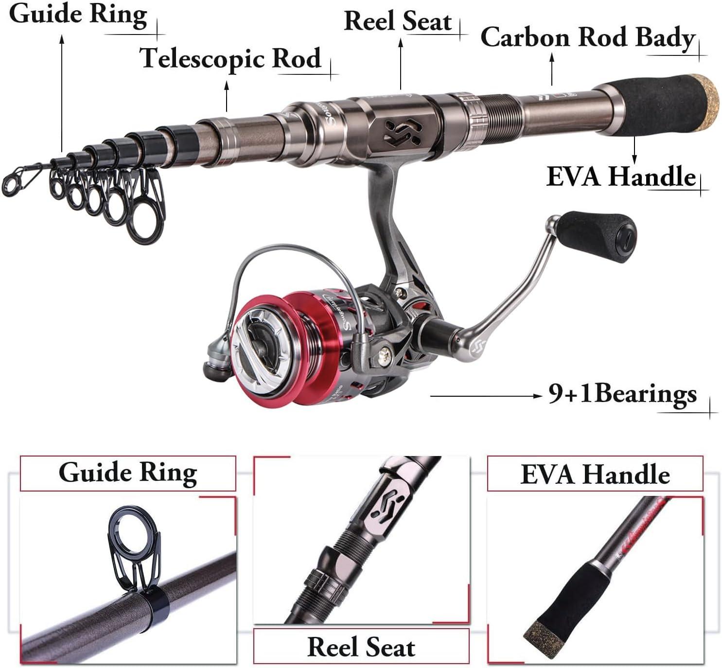 image:imageSougayilang Fishing Rod Reel Combinations 24 Ton Carbon Fiber Portable Telescopic Fishing Rod Spinning Reels for Travel Saltwater Freshwater Fishing Gifts for Peoplesilver