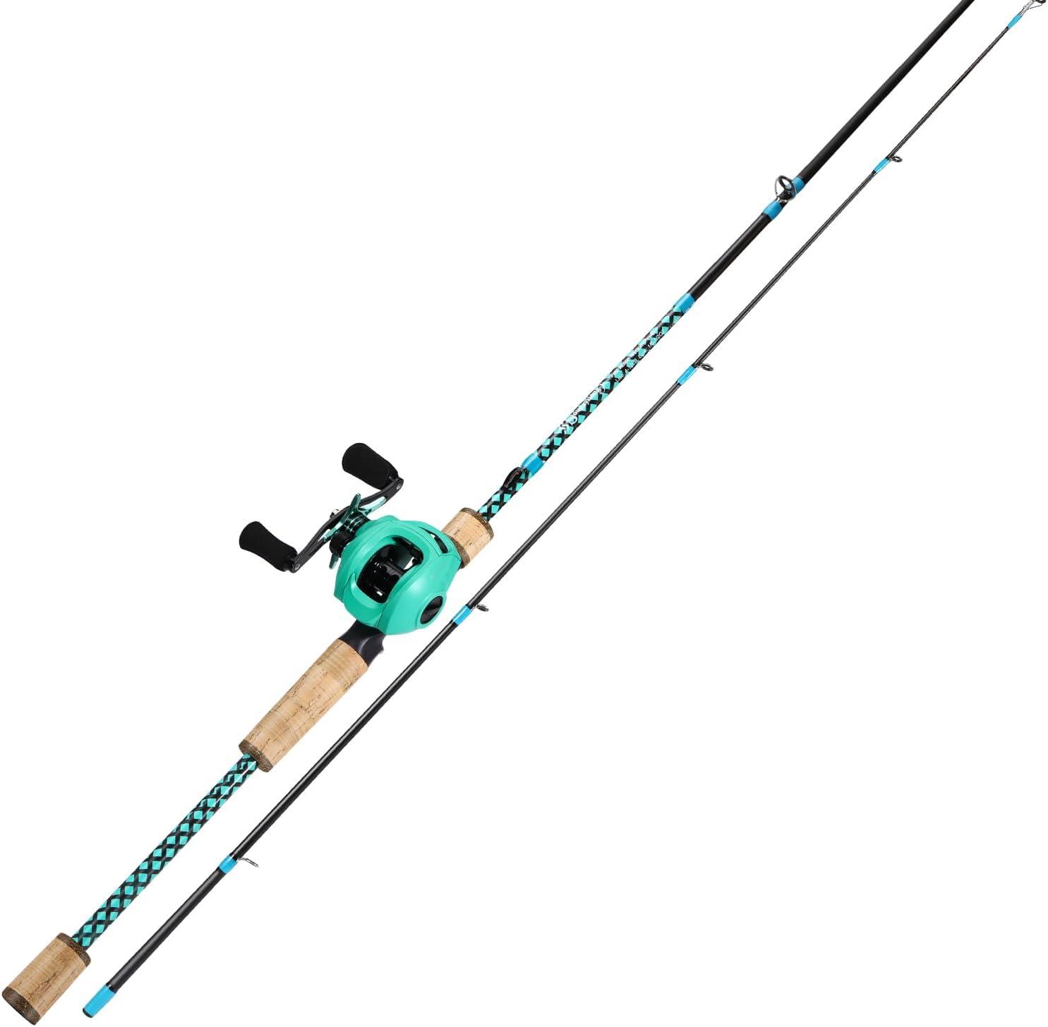 image:imageSougayilang Fishing Rod Reel Combo Fast Action 2 Pieces Fishing Pole with Baitcasting ReelBlue with SE ReelLeft Handed