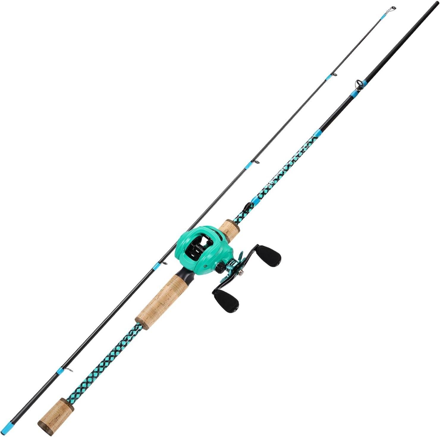 image:imageSougayilang Fishing Rod Reel Combo Fast Action 2 Pieces Fishing Pole with Baitcasting ReelBlue with SE ReelRight Handed