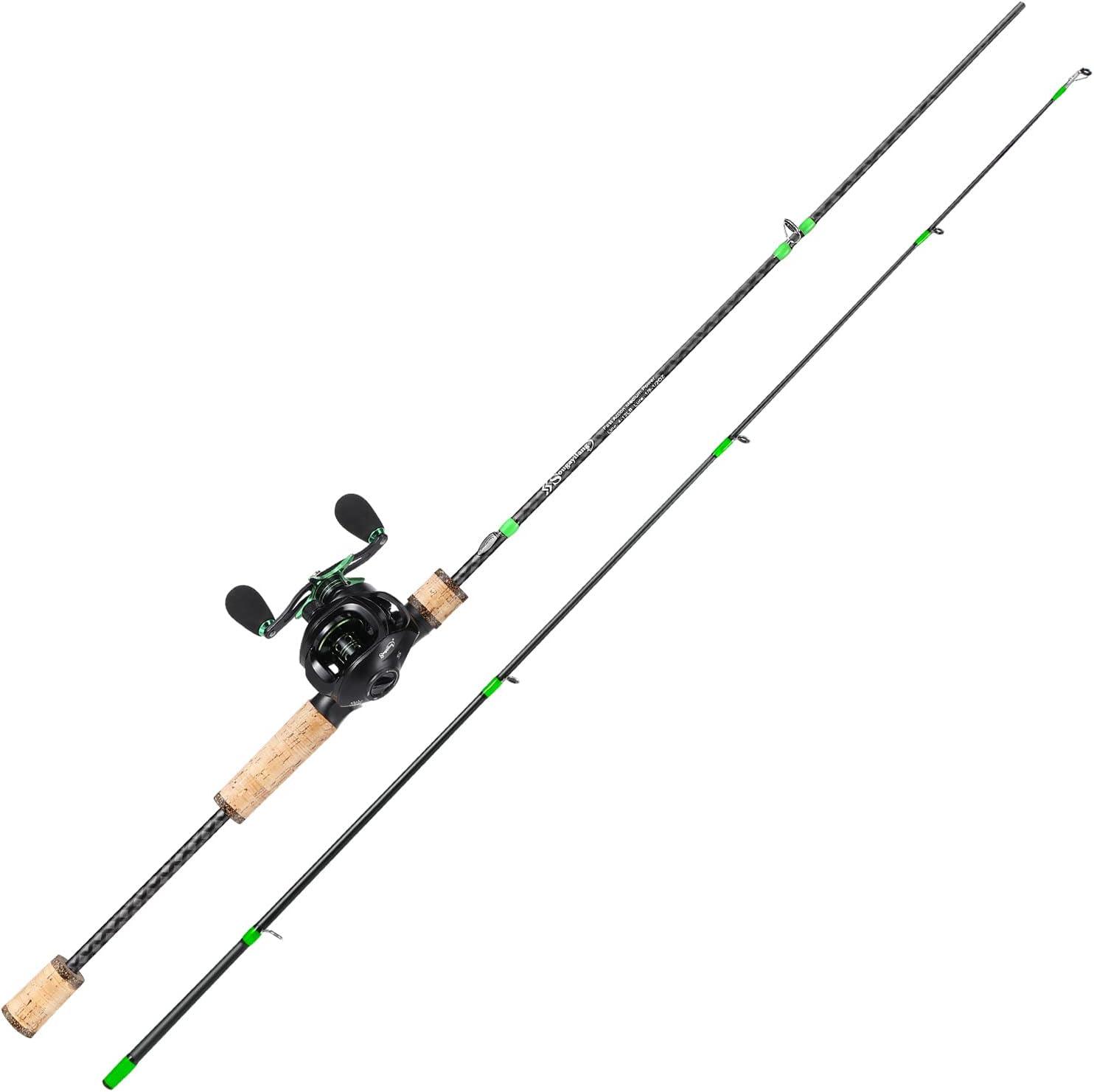 image:imageSougayilang Fishing Rod Reel Combo Fast Action 2 Pieces Fishing Pole with Baitcasting ReelGreen with BS ReelLeft Handed