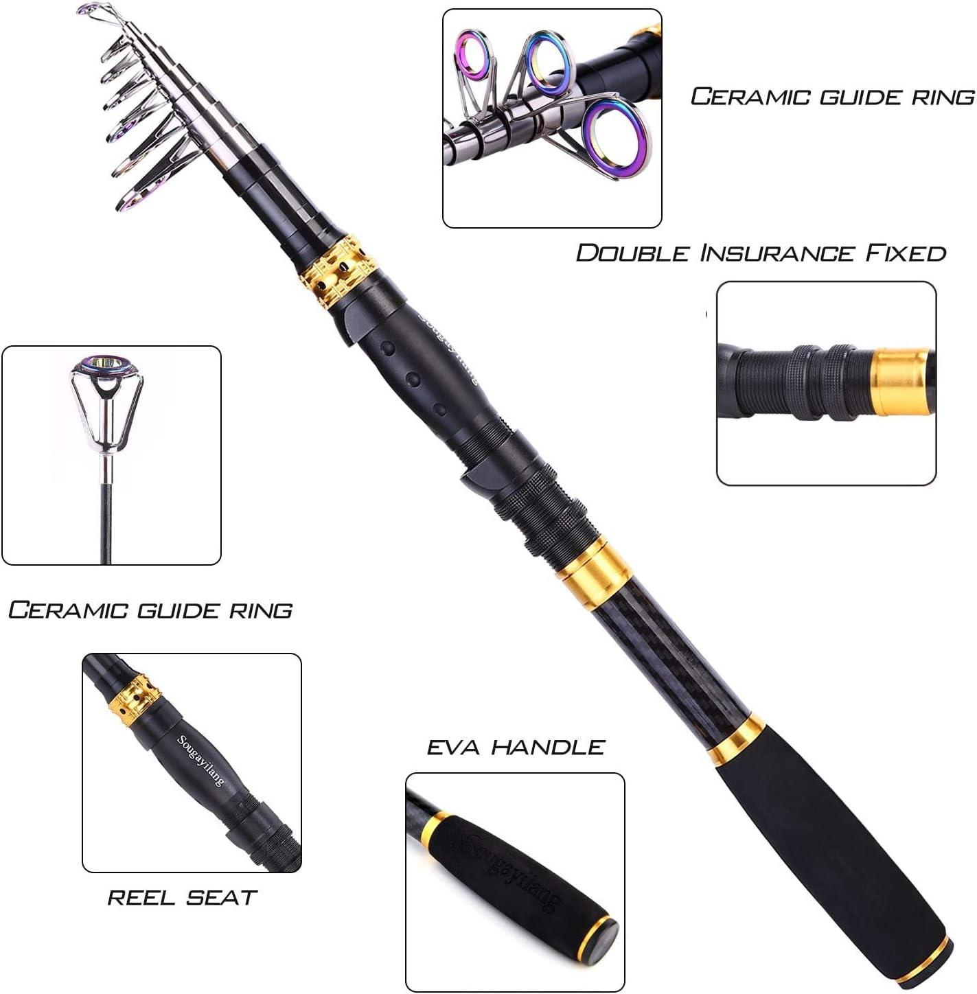 image:imageSougayilang Fishing Rod Reel Combos Carbon Fiber Telescopic Fishing pole with Spinning Reel for Travel Saltwater Freshwater FishingFishing Full Kit