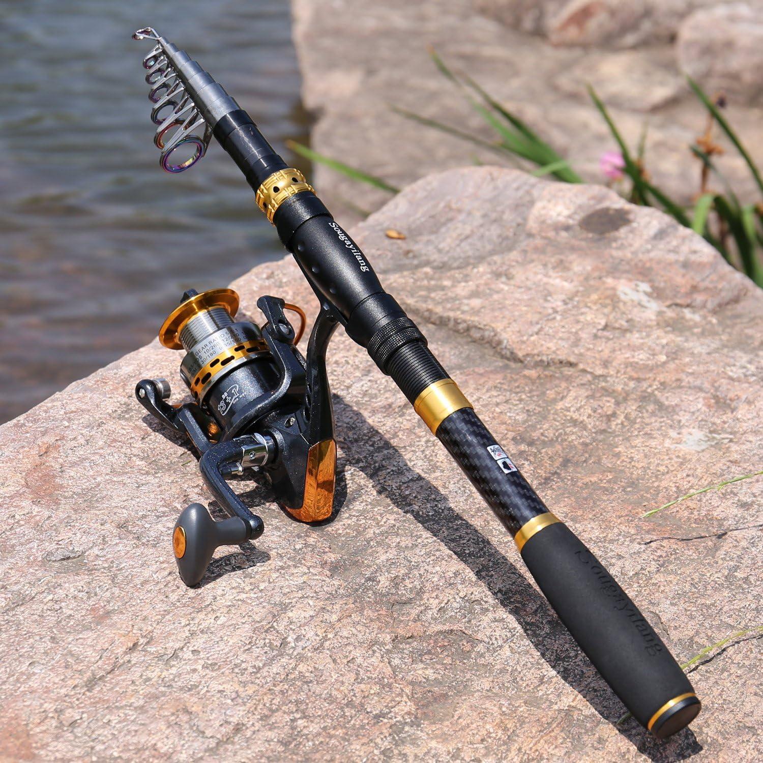 image:imageSougayilang Fishing Rod Reel Combos Carbon Fiber Telescopic Fishing pole with Spinning Reel for Travel Saltwater Freshwater FishingFishing Full Kit