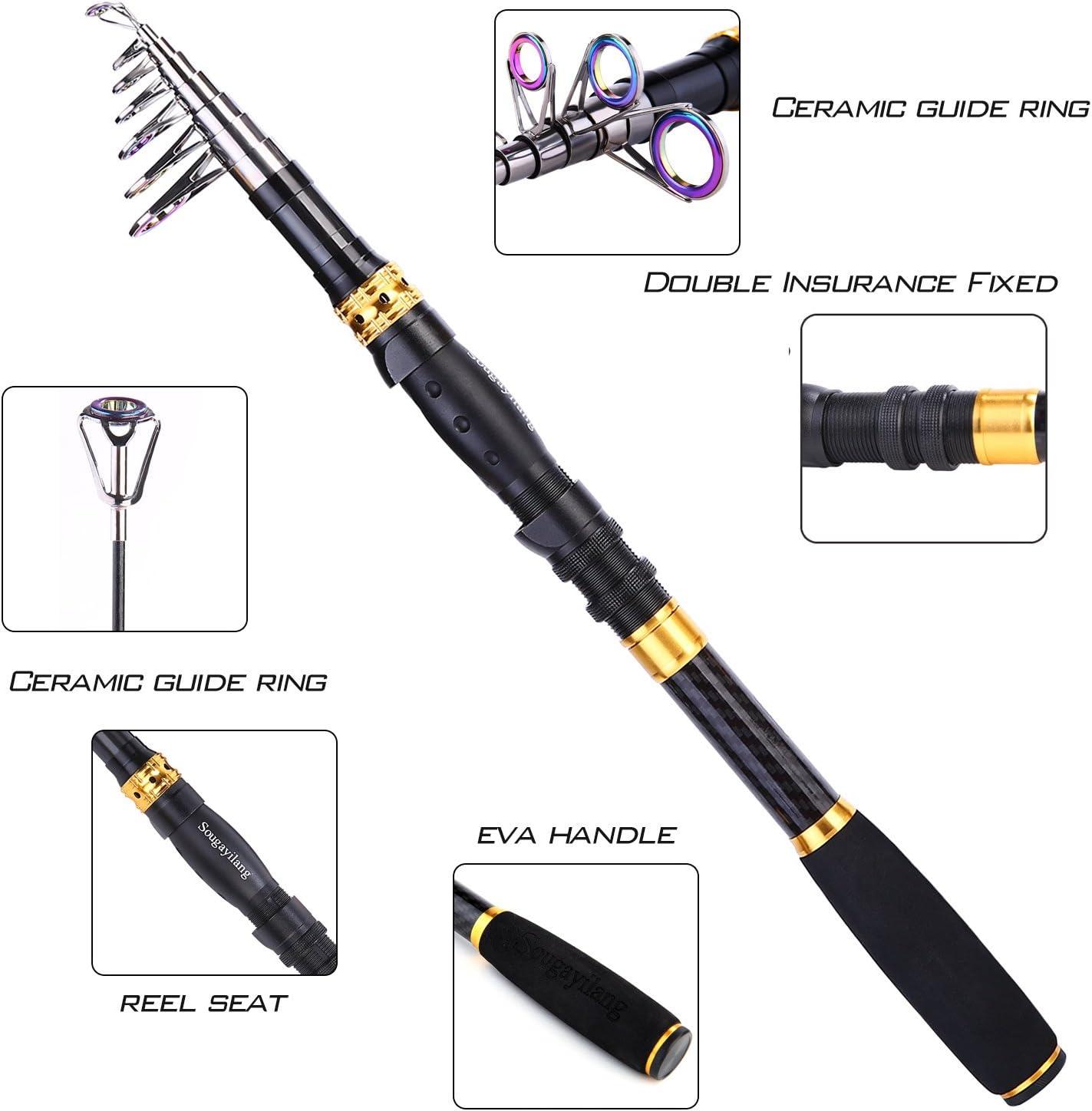 image:imageSougayilang Fishing Rod Reel Combos Carbon Fiber Telescopic Fishing pole with Spinning Reel for Travel Saltwater Freshwater FishingFishing Full Kit
