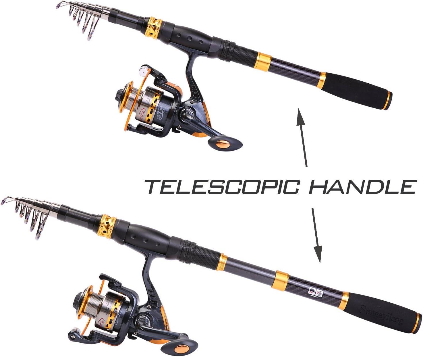 image:imageSougayilang Fishing Rod Reel Combos Carbon Fiber Telescopic Fishing pole with Spinning Reel for Travel Saltwater Freshwater FishingOnly Fishing Rod and Reel