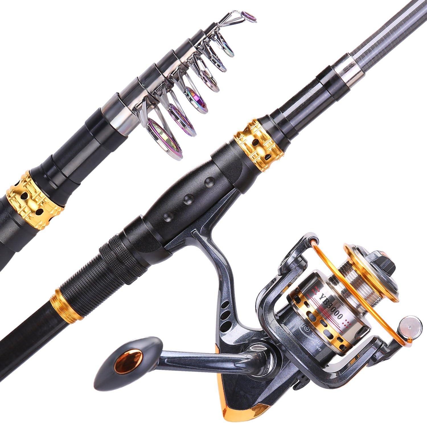image:imageSougayilang Fishing Rod Reel Combos Carbon Fiber Telescopic Fishing pole with Spinning Reel for Travel Saltwater Freshwater FishingOnly Fishing Rod and Reel