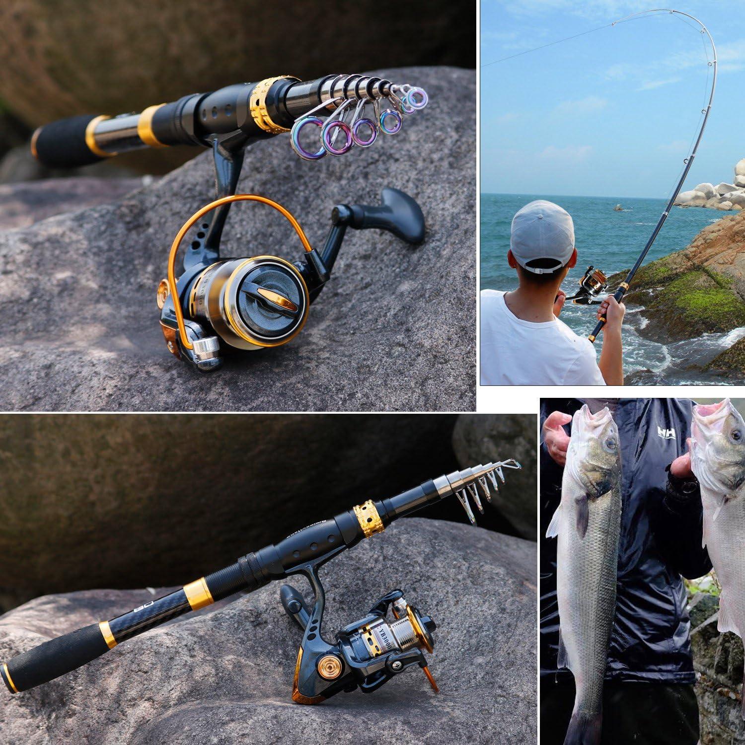 image:imageSougayilang Fishing Rod Reel Combos Carbon Fiber Telescopic Fishing pole with Spinning Reel for Travel Saltwater Freshwater FishingOnly Fishing Rod and Reel