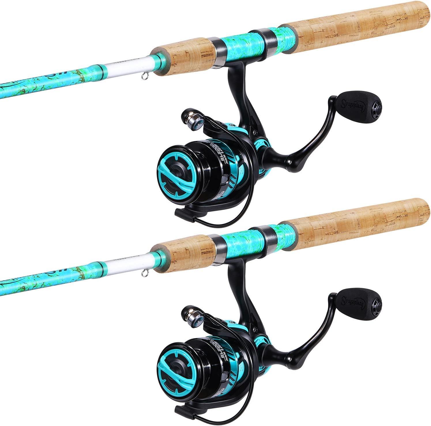 image:imageSougayilang Fishing Rod and Reel Combo 2Piece 5Foot 6Inch Graphite amp Fiberglass Rod Durable and Strong Quickset AntiReverse Fishing Reel 1Pack2PackSpinning Combo 2 PACKS