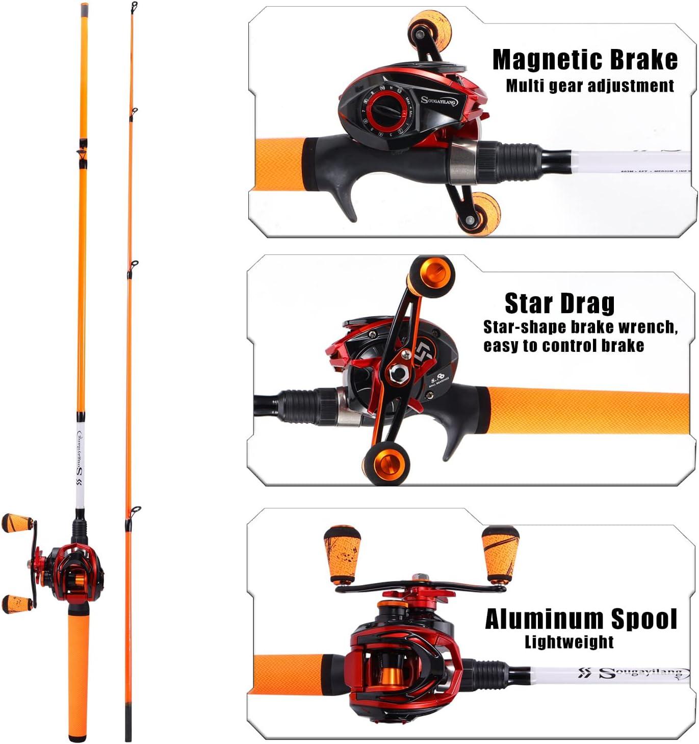 image:imageSougayilang Fishing Rod and Reel Combo Medium Fishing Pole with Casting Reel Baitcaster Combo SuperPolymer Handle6ft OrangeRight Handed Casting Combo