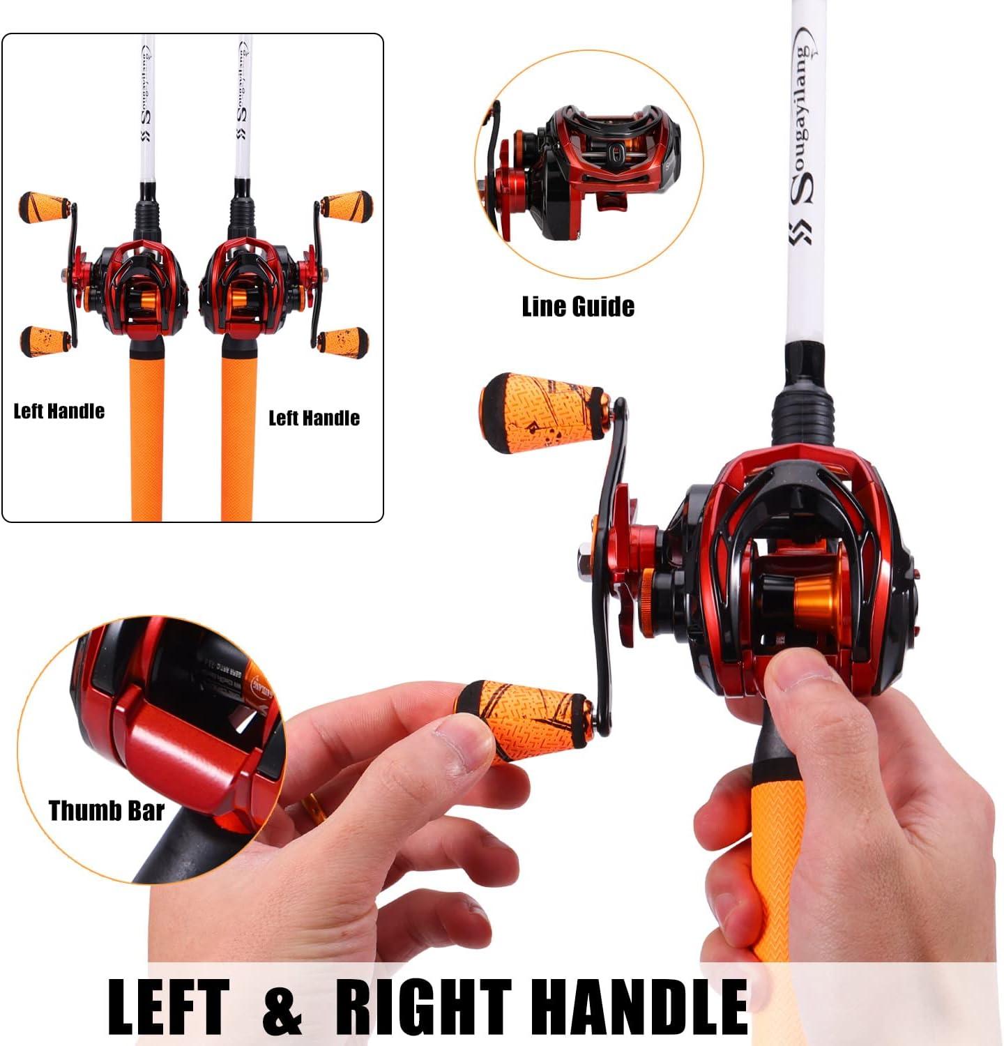 image:imageSougayilang Fishing Rod and Reel Combo Medium Fishing Pole with Casting Reel Baitcaster Combo SuperPolymer Handle6ft OrangeRight Handed Casting Combo