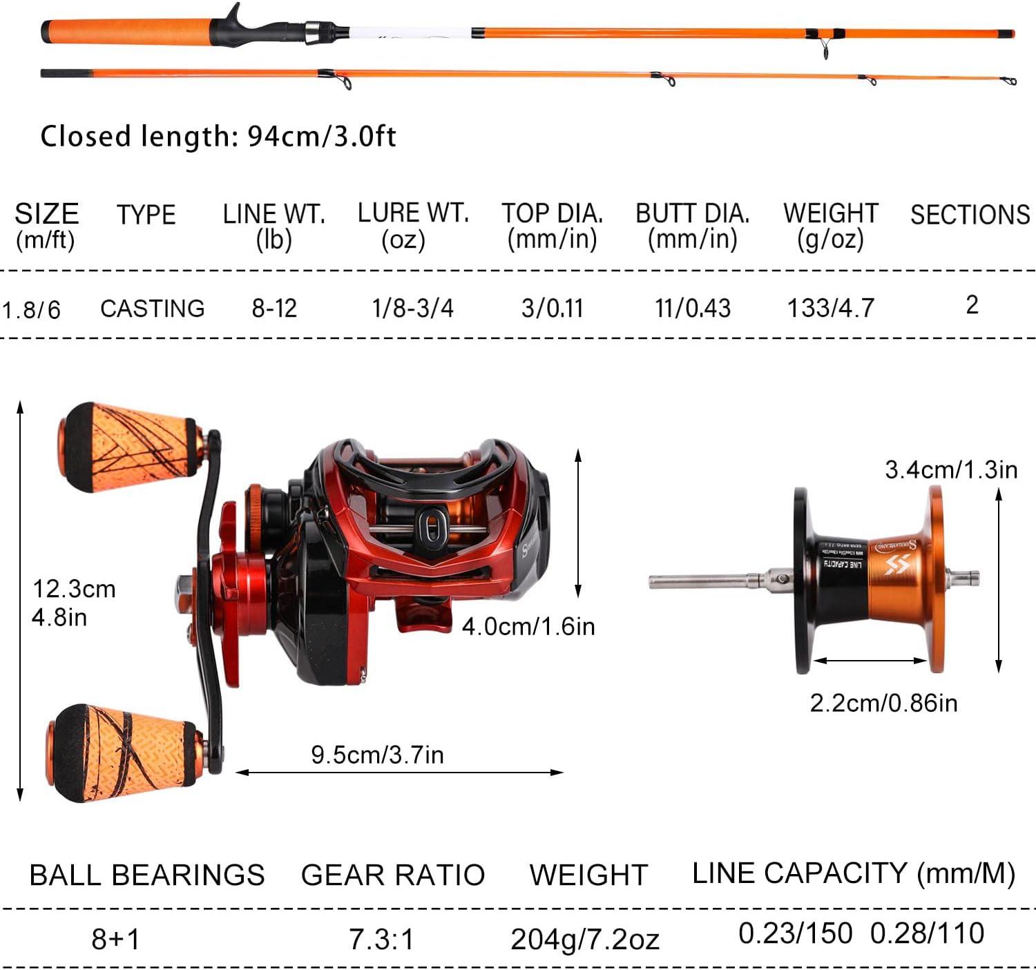 image:imageSougayilang Fishing Rod and Reel Combo Medium Fishing Pole with Casting Reel Baitcaster Combo SuperPolymer Handle6ft OrangeRight Handed Casting Combo
