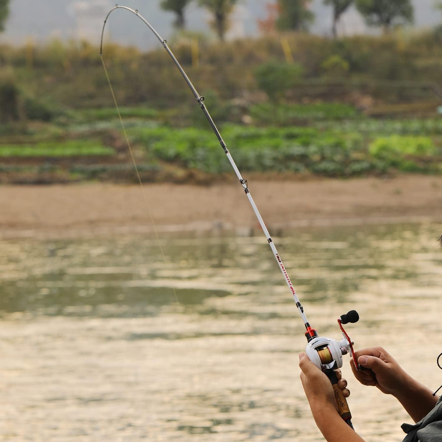 image:imageSougayilang Fishing Rod and Reel Combo Medium Heavy Fishing Pole with Baitcasting Reel Combo 2Piece Baitcaster ComboA Pearl WhiteLeft Handed Reel Combo