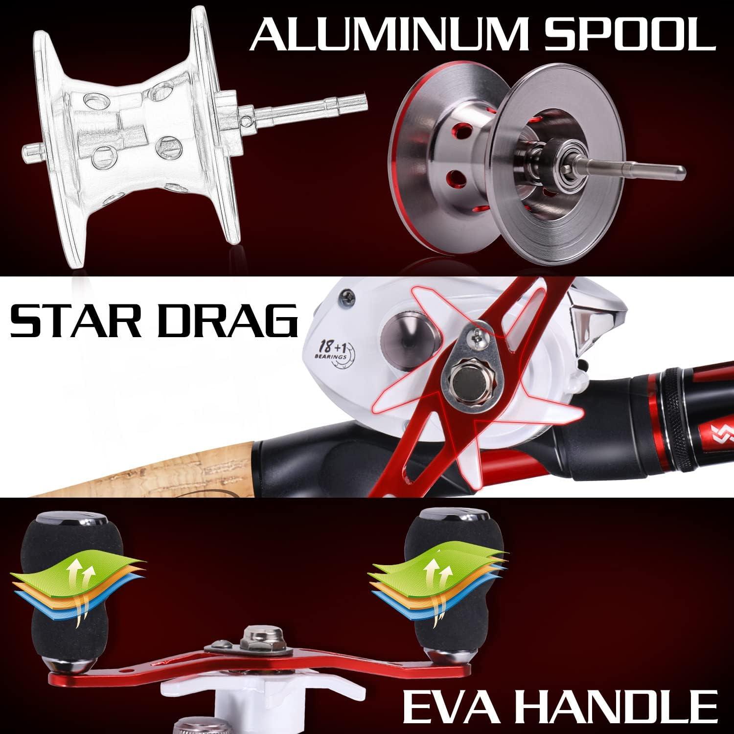 image:imageSougayilang Fishing Rod and Reel Combo Medium Heavy Fishing Pole with Baitcasting Reel Combo 2Piece Baitcaster ComboA Pearl WhiteLeft Handed Reel Combo