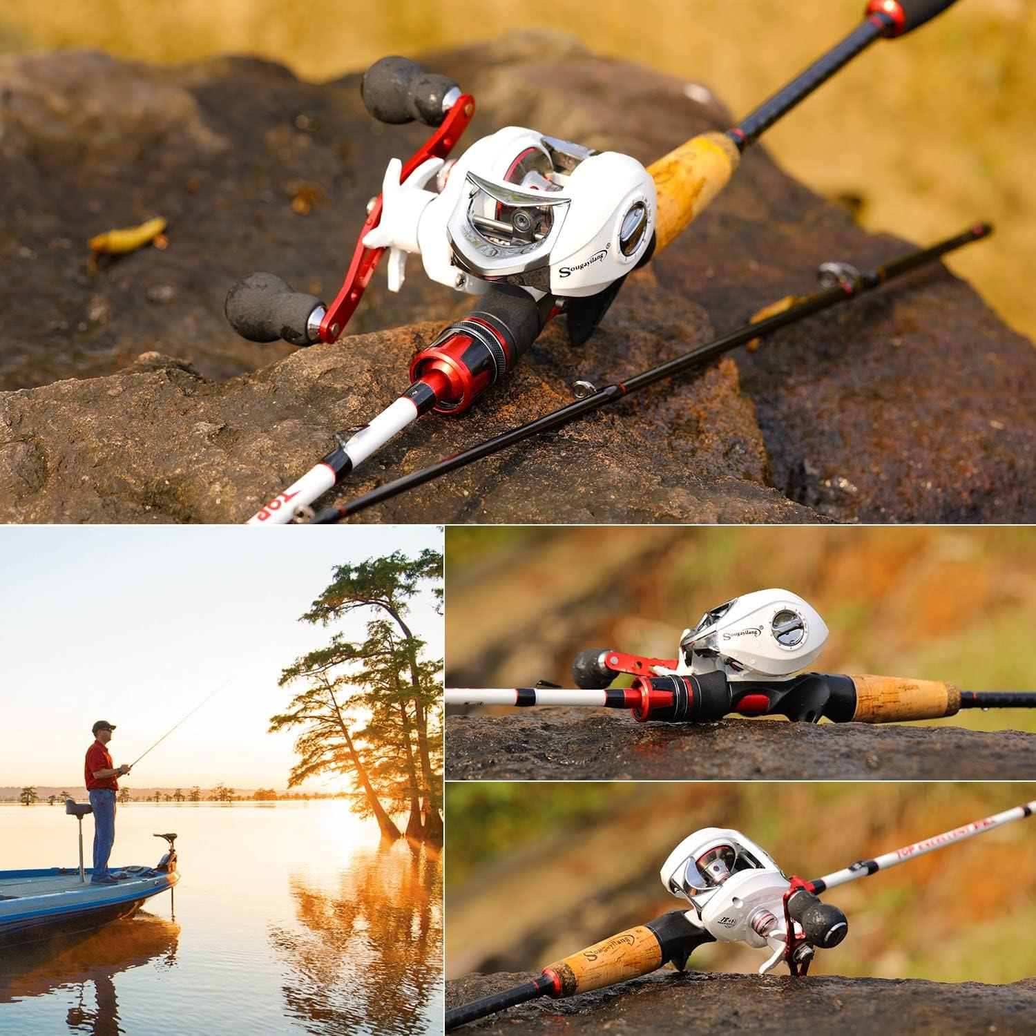image:imageSougayilang Fishing Rod and Reel Combo Medium Heavy Fishing Pole with Baitcasting Reel Combo 2Piece Baitcaster ComboA Pearl WhiteLeft Handed Reel Combo