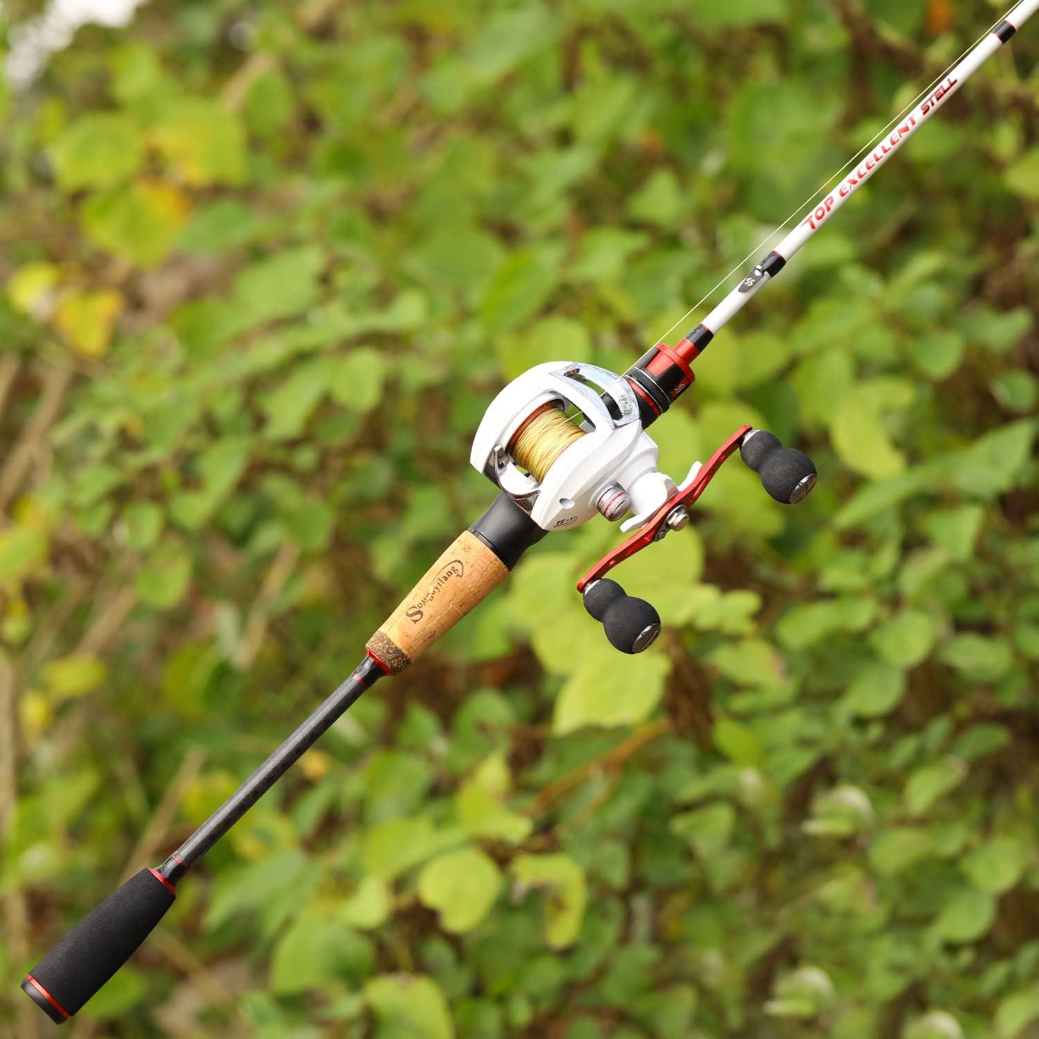 image:imageSougayilang Fishing Rod and Reel Combo Medium Heavy Fishing Pole with Baitcasting Reel Combo 2Piece Baitcaster ComboA Pearl WhiteLeft Handed Reel Combo