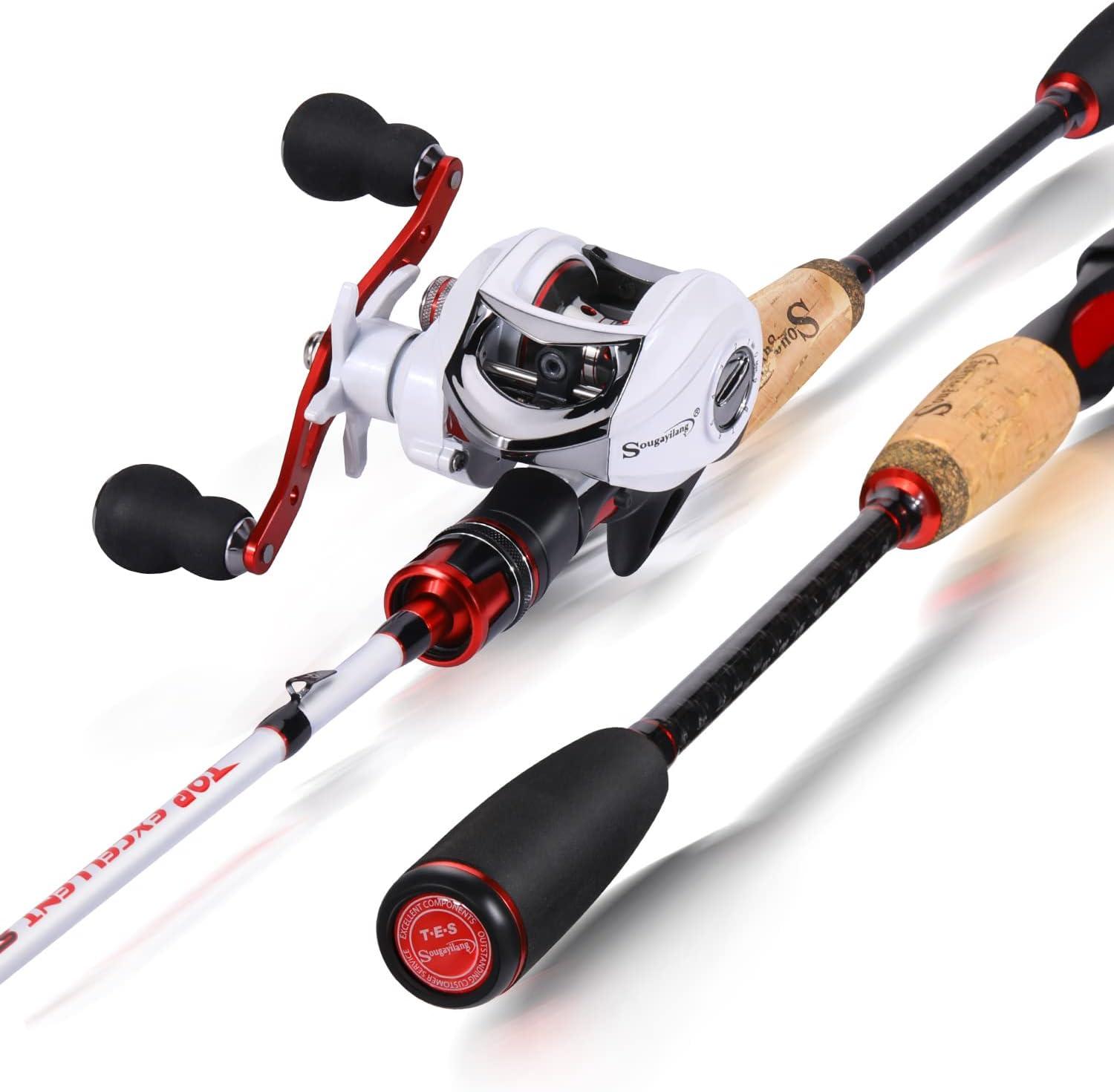 image:imageSougayilang Fishing Rod and Reel Combo Medium Heavy Fishing Pole with Baitcasting Reel Combo 2Piece Baitcaster ComboA Pearl WhiteLeft Handed Reel Combo