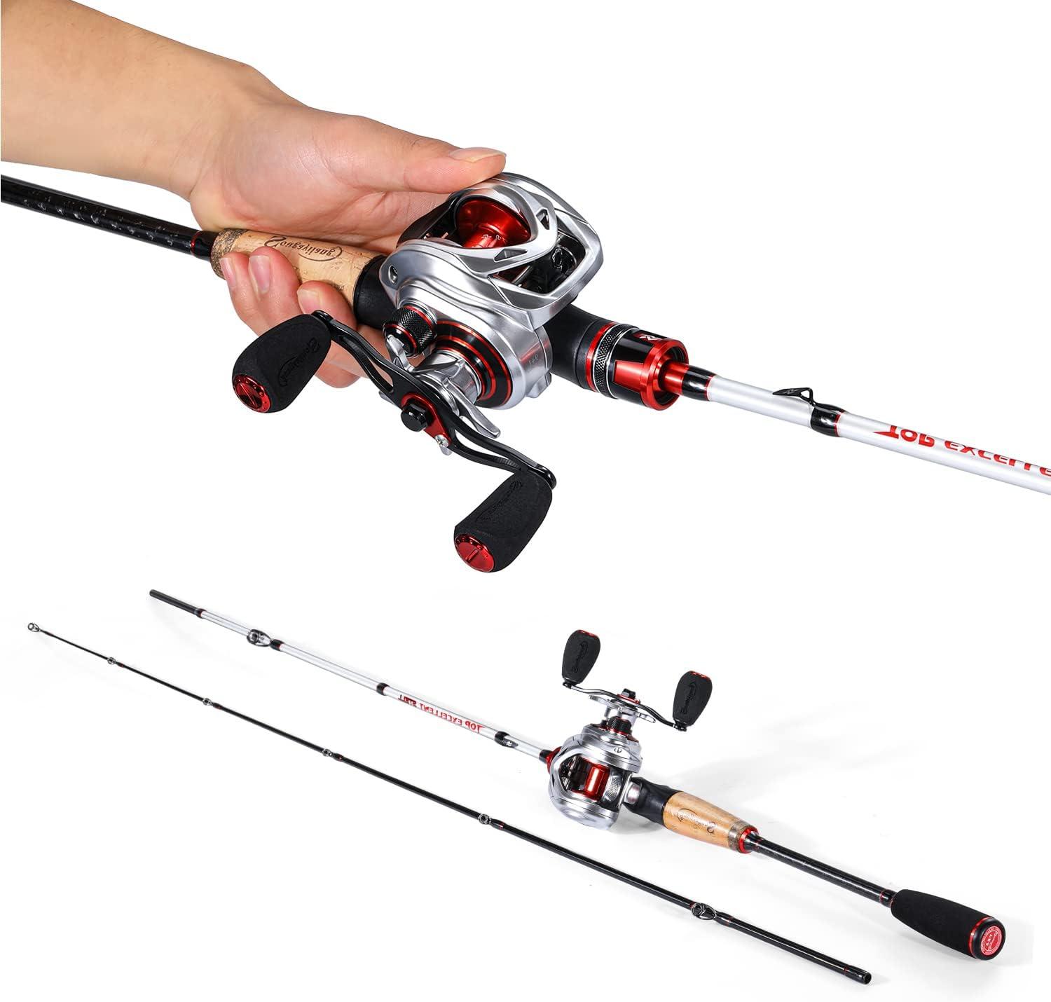 image:imageSougayilang Fishing Rod and Reel Combo Medium Heavy Fishing Pole with Baitcasting Reel Combo 2Piece Baitcaster ComboB Pearl WhiteRight Handed Reel Combo