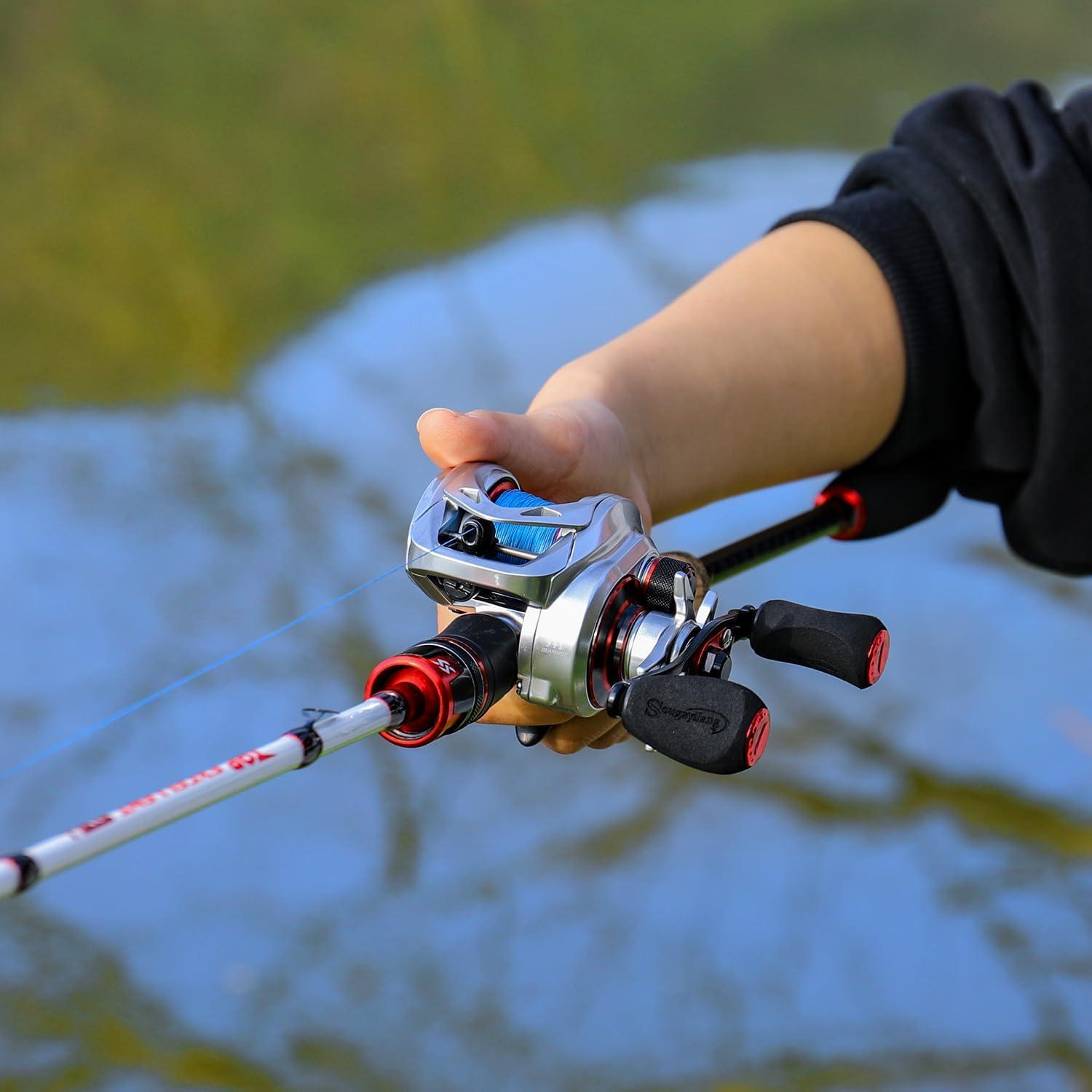 image:imageSougayilang Fishing Rod and Reel Combo Medium Heavy Fishing Pole with Baitcasting Reel Combo 2Piece Baitcaster ComboB Pearl WhiteRight Handed Reel Combo