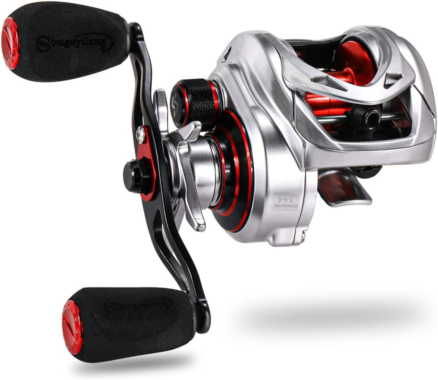 image:imageSougayilang Fishing Rod and Reel Combo Medium Heavy Fishing Pole with Baitcasting Reel Combo 2Piece Baitcaster ComboB Pearl WhiteRight Handed Reel Combo