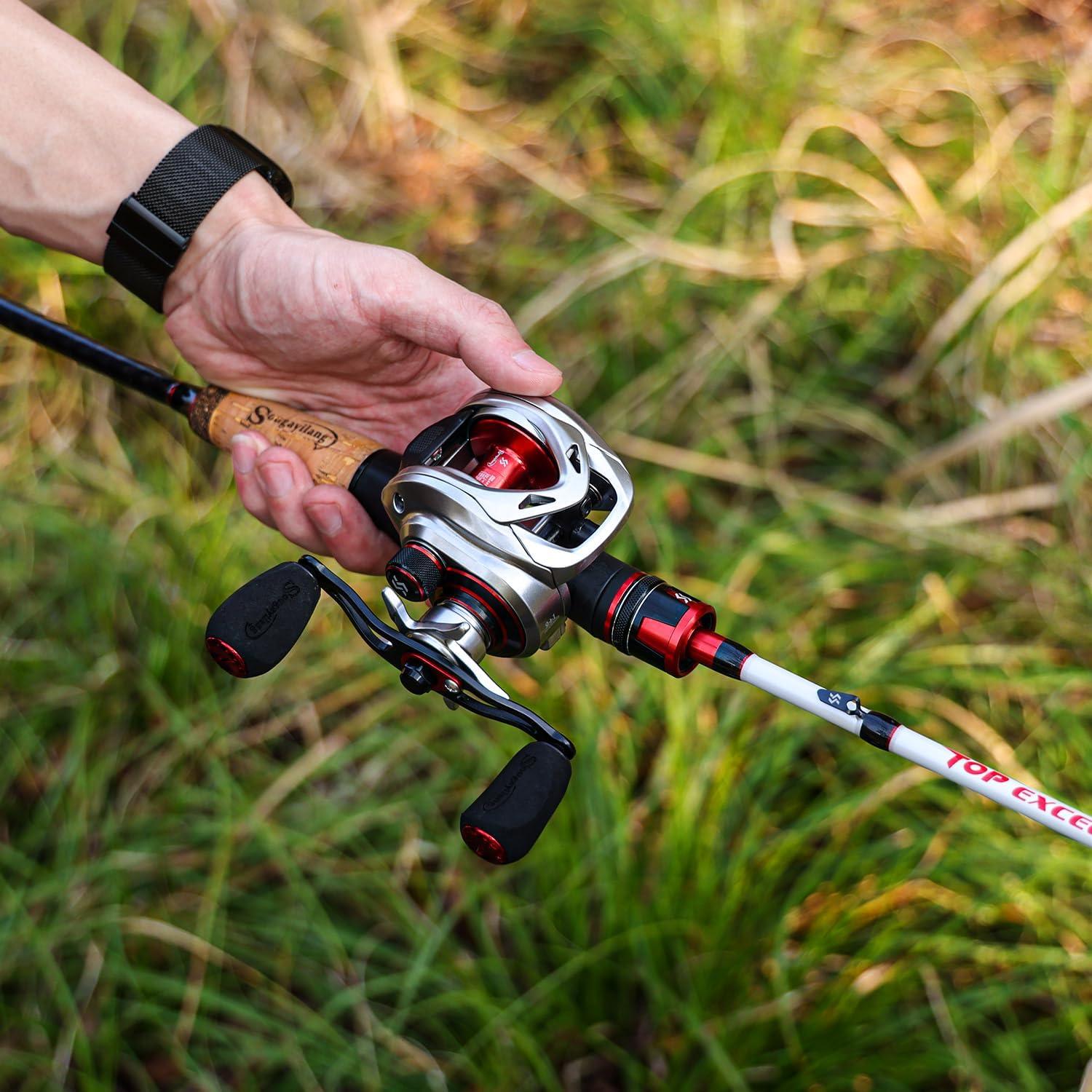 image:imageSougayilang Fishing Rod and Reel Combo Medium Heavy Fishing Pole with Baitcasting Reel Combo 2Piece Baitcaster ComboB Pearl WhiteRight Handed Reel Combo