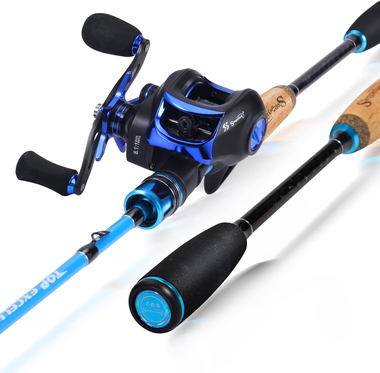 image:imageSougayilang Fishing Rod and Reel Combo Medium Heavy Fishing Pole with Baitcasting Reel Combo 2Piece Baitcaster ComboBlueLeft Handed Reel Combo