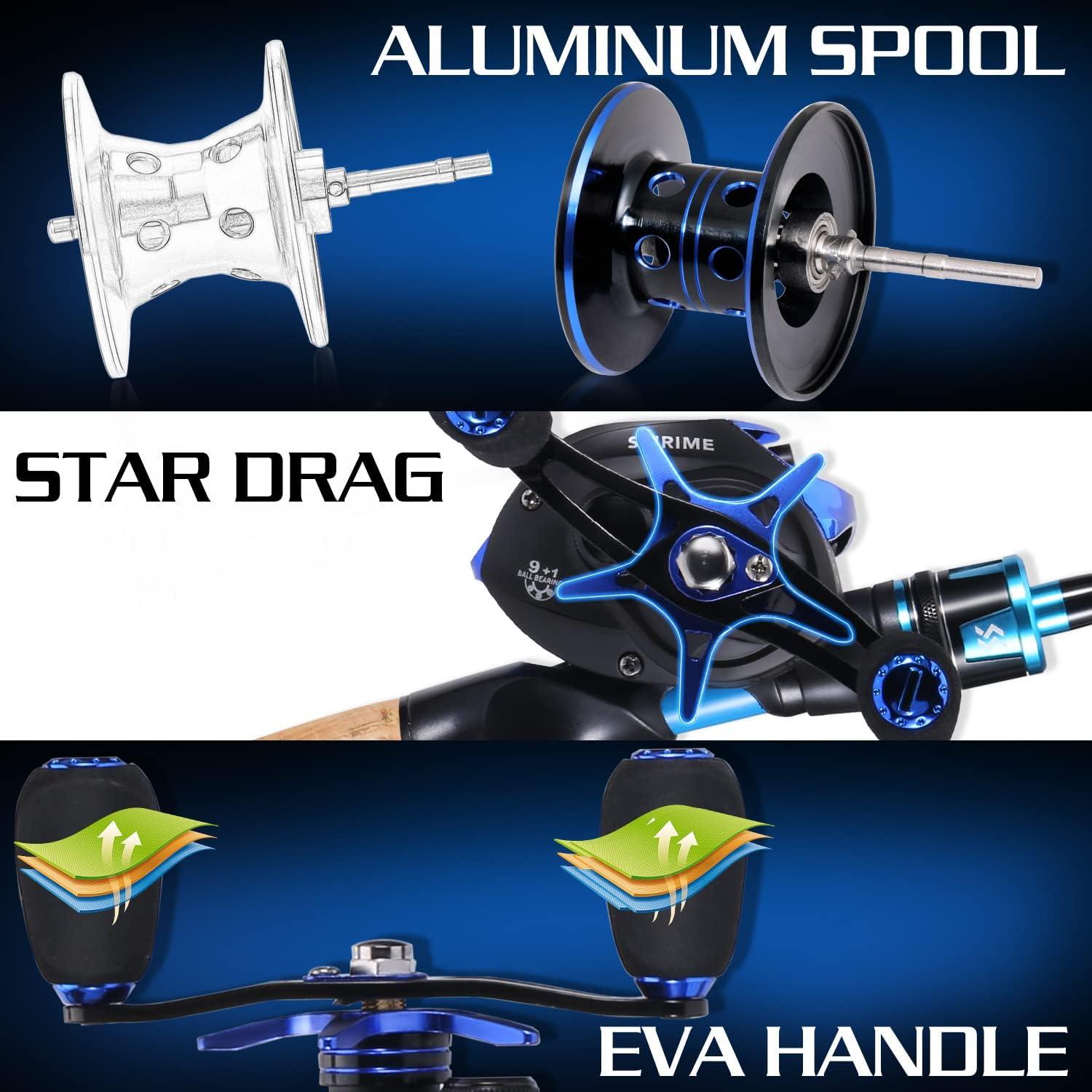 image:imageSougayilang Fishing Rod and Reel Combo Medium Heavy Fishing Pole with Baitcasting Reel Combo 2Piece Baitcaster ComboBlueLeft Handed Reel Combo