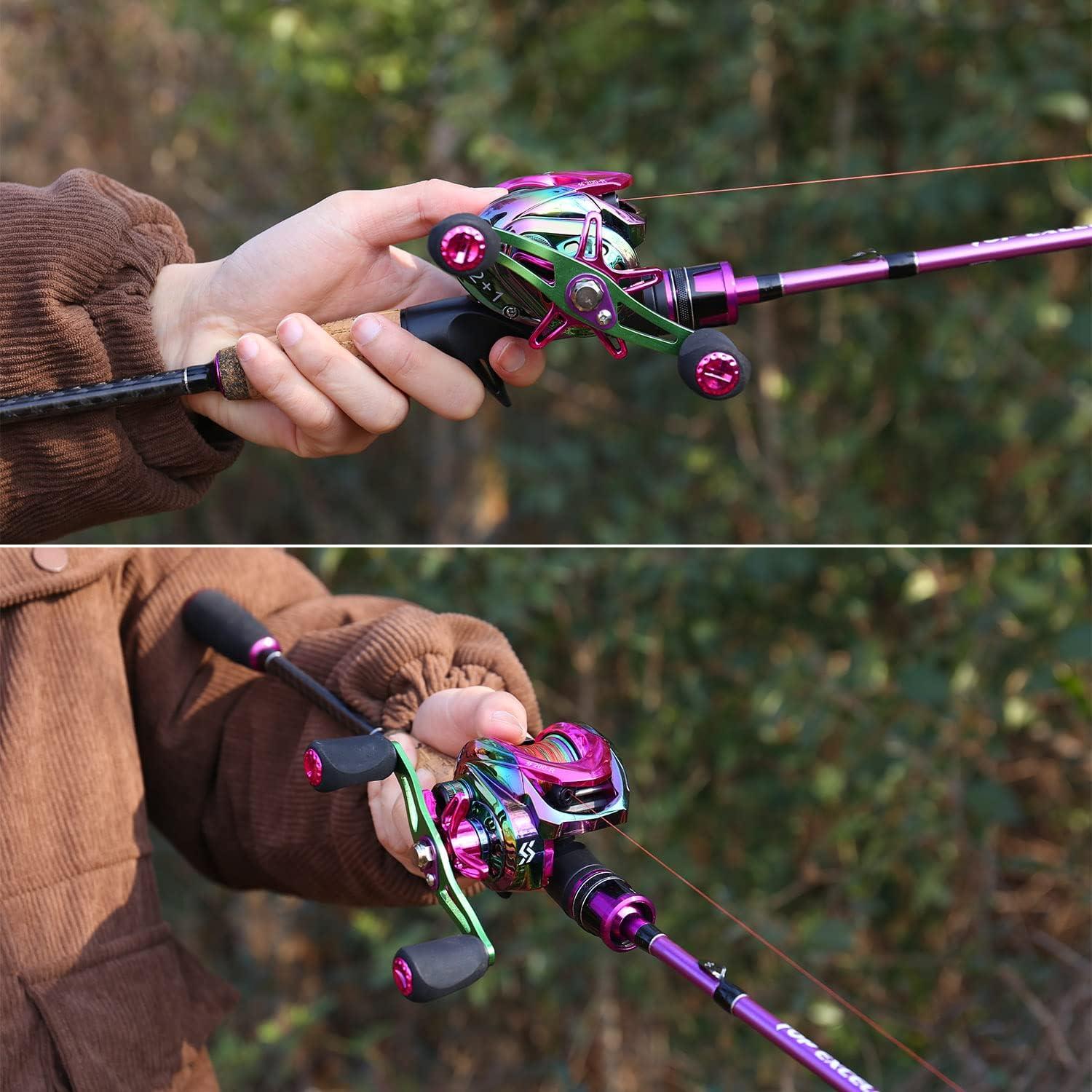 image:imageSougayilang Fishing Rod and Reel Combo Medium Heavy Fishing Pole with Baitcasting Reel Combo 2Piece Baitcaster ComboPurpleLeft Handed Reel Combo