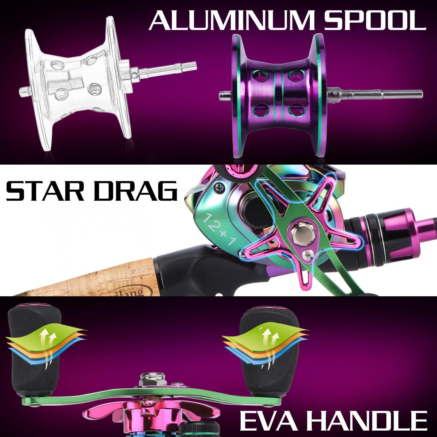 image:imageSougayilang Fishing Rod and Reel Combo Medium Heavy Fishing Pole with Baitcasting Reel Combo 2Piece Baitcaster ComboPurpleLeft Handed Reel Combo