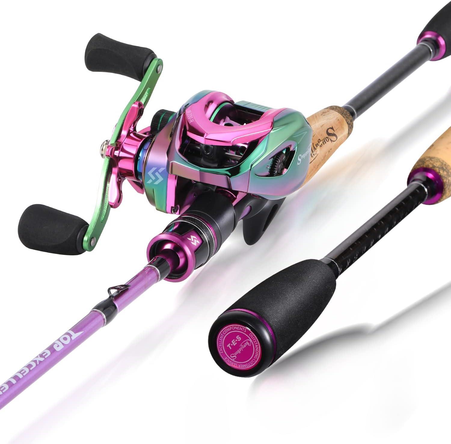 image:imageSougayilang Fishing Rod and Reel Combo Medium Heavy Fishing Pole with Baitcasting Reel Combo 2Piece Baitcaster ComboPurpleLeft Handed Reel Combo