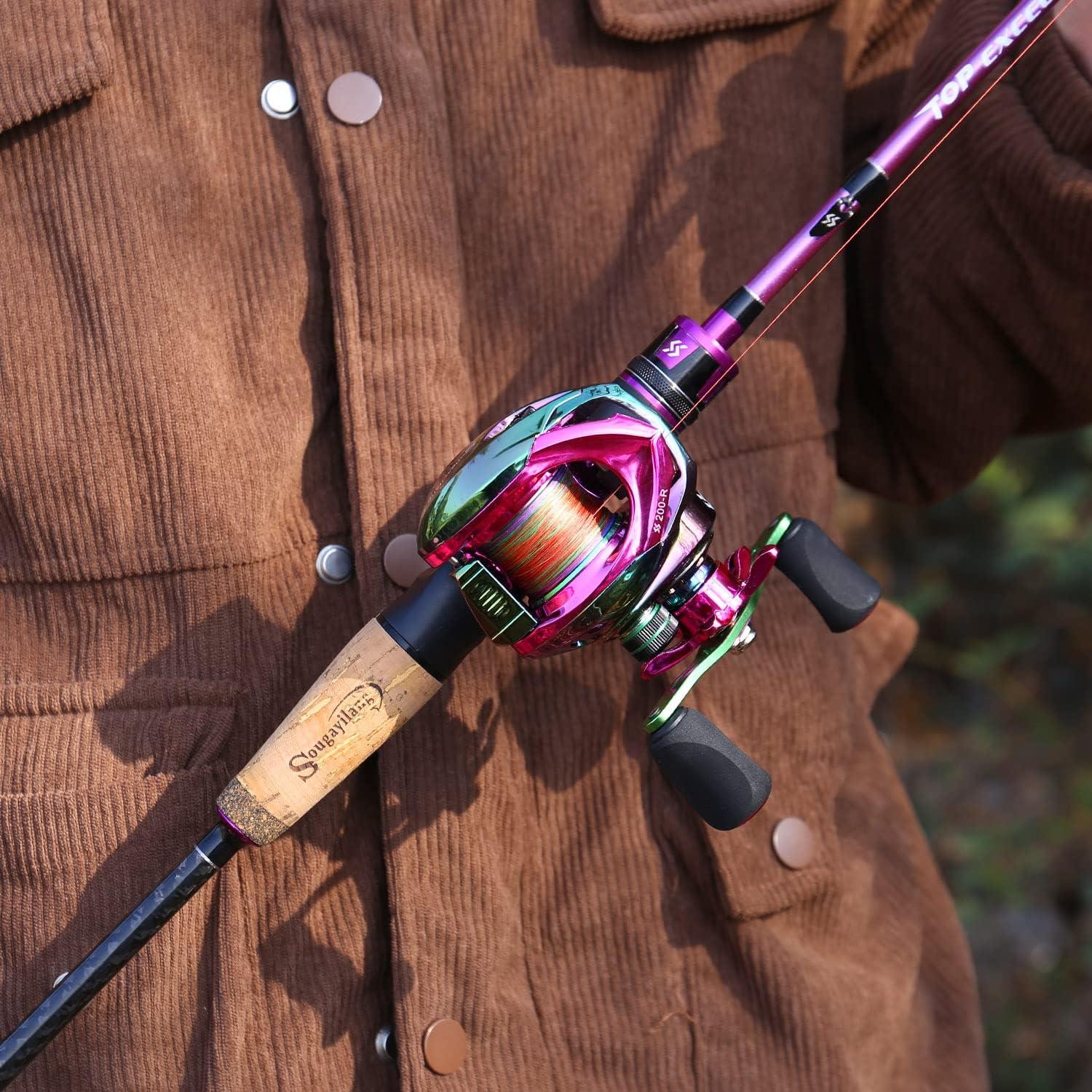 image:imageSougayilang Fishing Rod and Reel Combo Medium Heavy Fishing Pole with Baitcasting Reel Combo 2Piece Baitcaster ComboPurpleLeft Handed Reel Combo